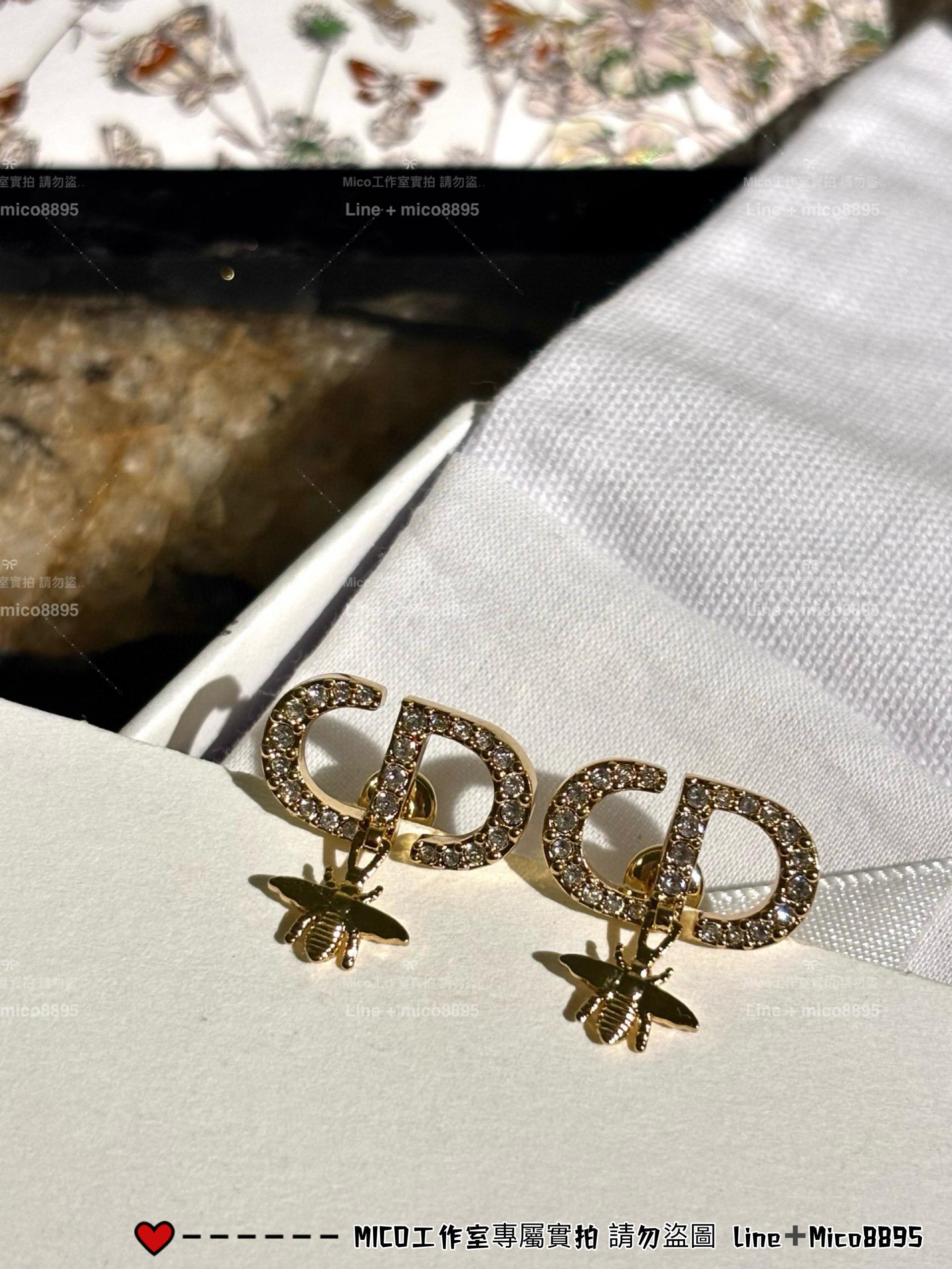 DIOR 兩戴法 可翻轉小蜜蜂滿鑽CD兩戴耳釘/耳環