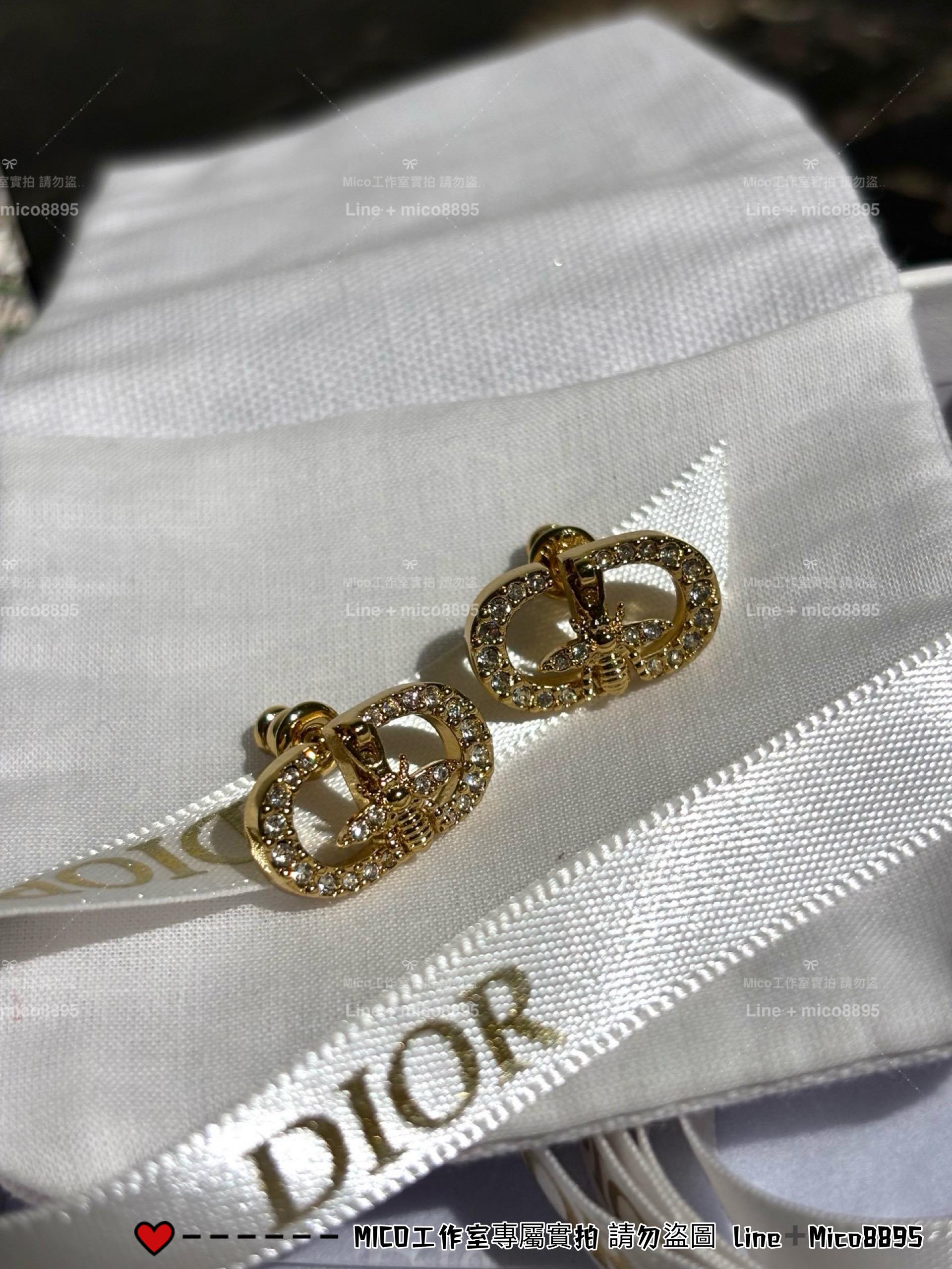 DIOR 兩戴法 可翻轉小蜜蜂滿鑽CD兩戴耳釘/耳環