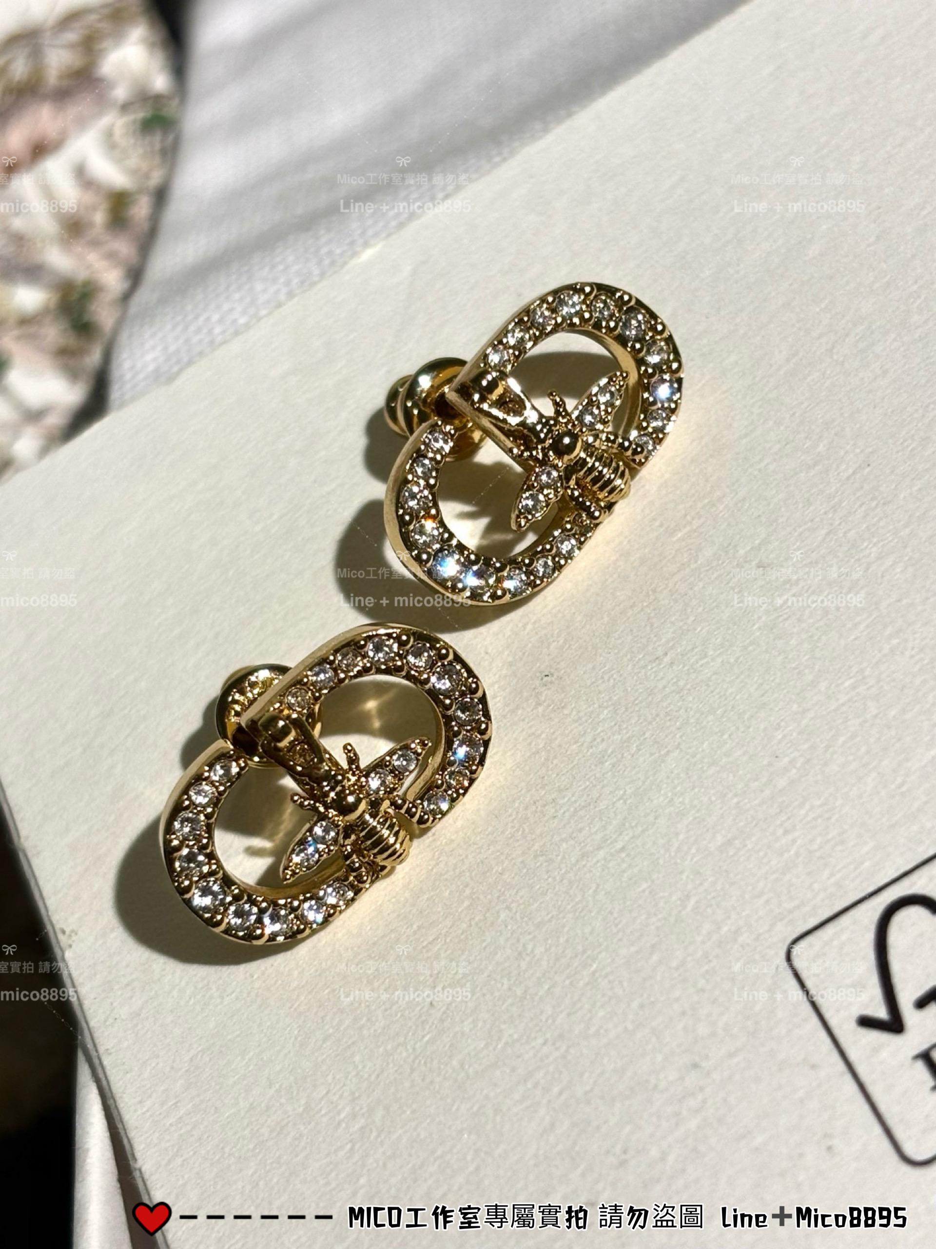 DIOR 兩戴法 可翻轉小蜜蜂滿鑽CD兩戴耳釘/耳環