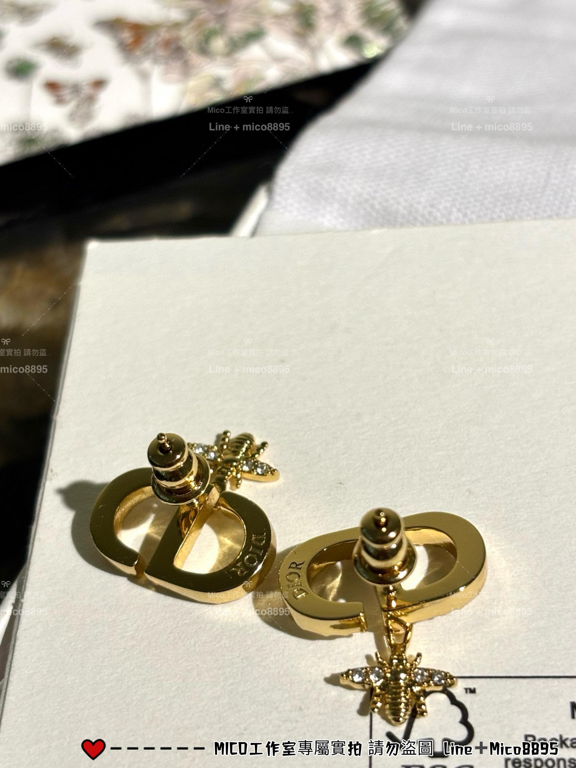 DIOR 兩戴法 可翻轉小蜜蜂滿鑽CD兩戴耳釘/耳環