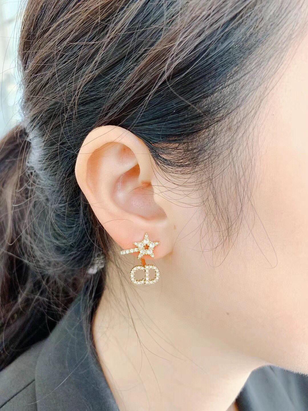 DIOR 經典款 魅影水晶鑽星星CD耳環/耳釘