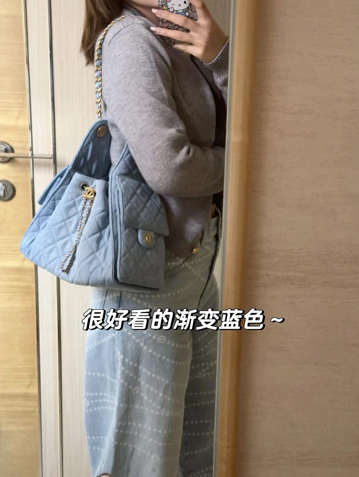 CHANEL | 小香 25S CHANEL 25c 小號/淺色牛仔丹寧水桶包/抽繩包 26cm