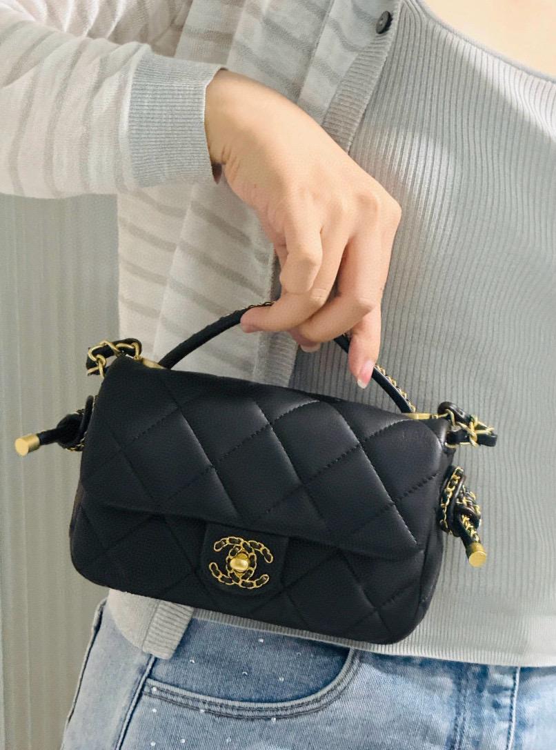 CHANEL | 小香 25c 黑色小羊皮打結鏈條包 19元素 18cm