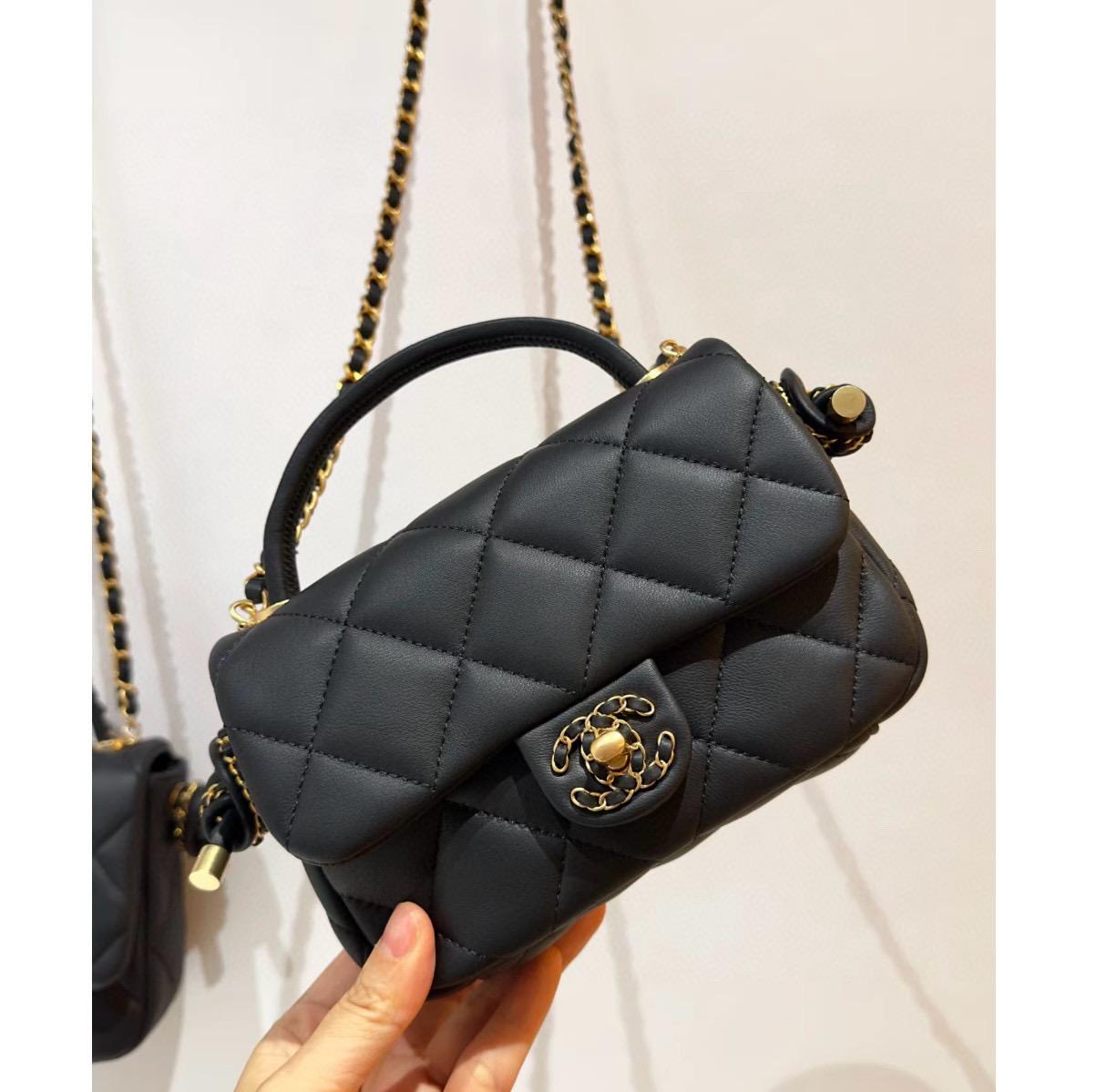 CHANEL | 小香 25c 黑色小羊皮打結鏈條包 19元素 18cm