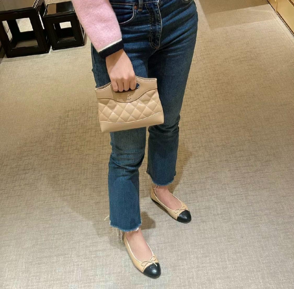 CHANEL | 小香 25P春夏款 奶茶色油蠟小羊皮鏈條包 Nano 31Bag 20cm