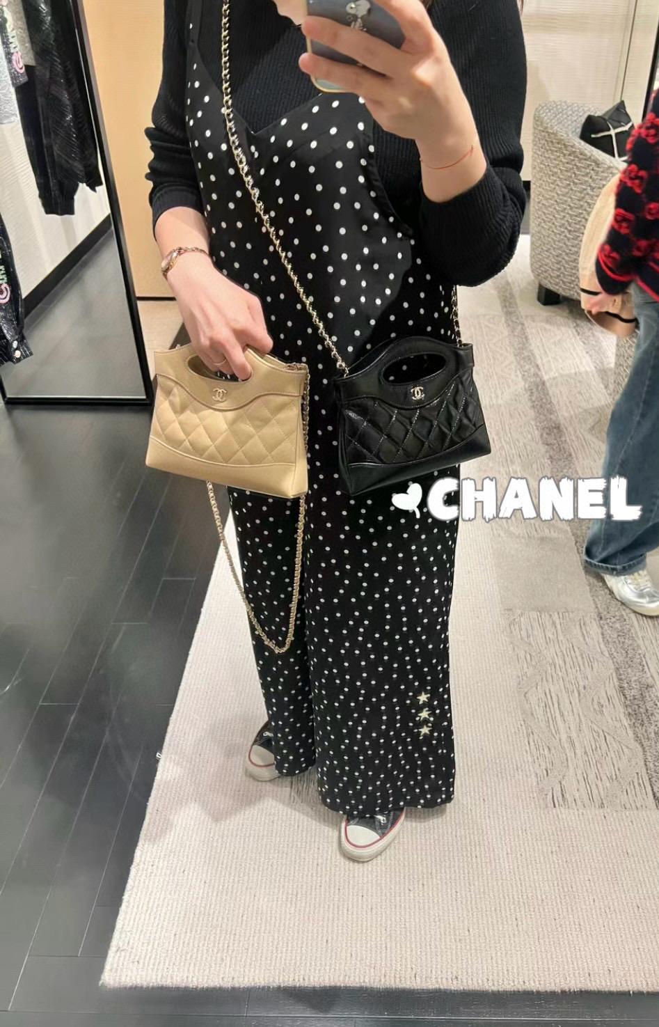 CHANEL | 小香 25P春夏款 奶茶色油蠟小羊皮鏈條包 Nano 31Bag 20cm
