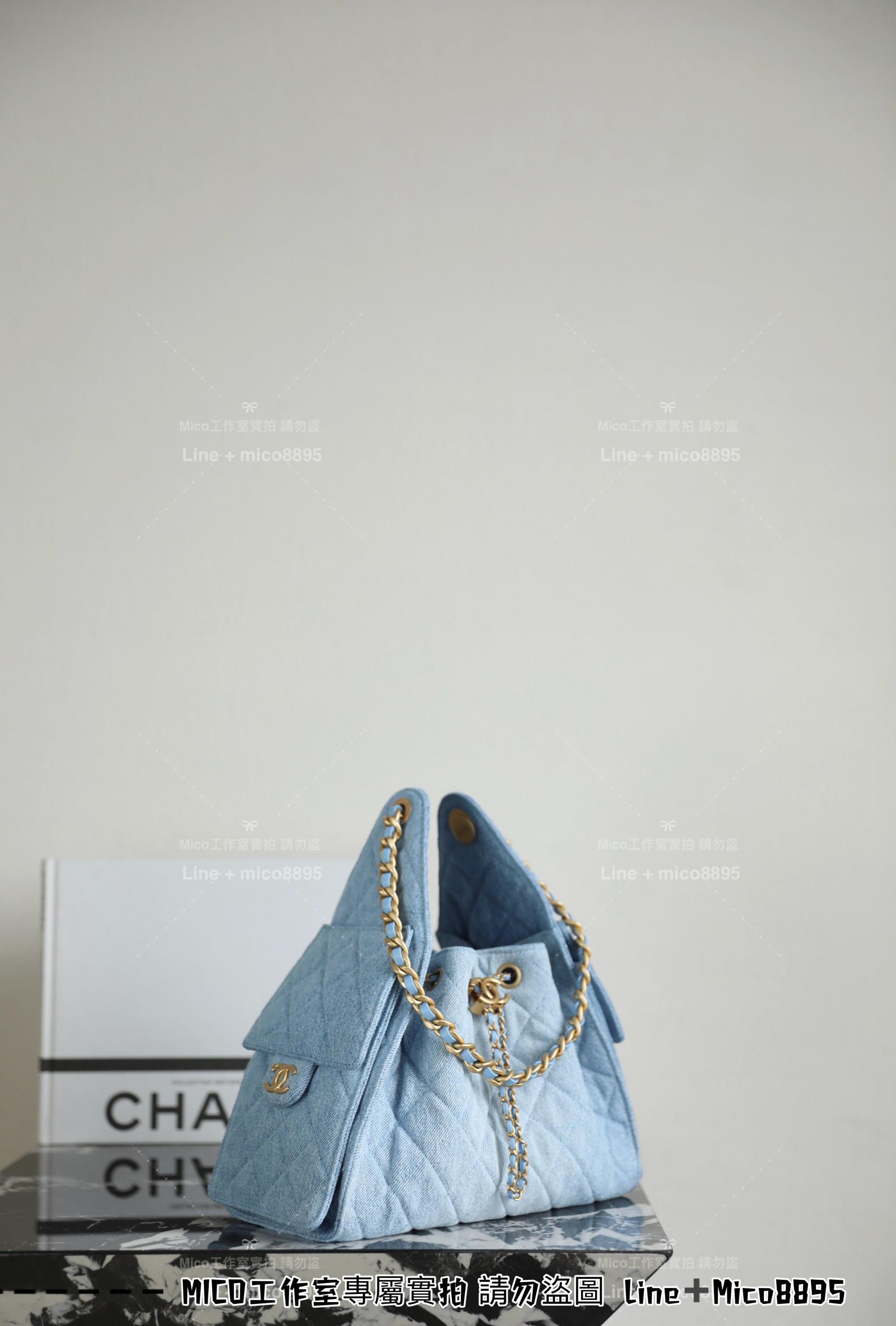 CHANEL | 小香 25S CHANEL 25c 小號/淺色牛仔丹寧水桶包/抽繩包 26cm