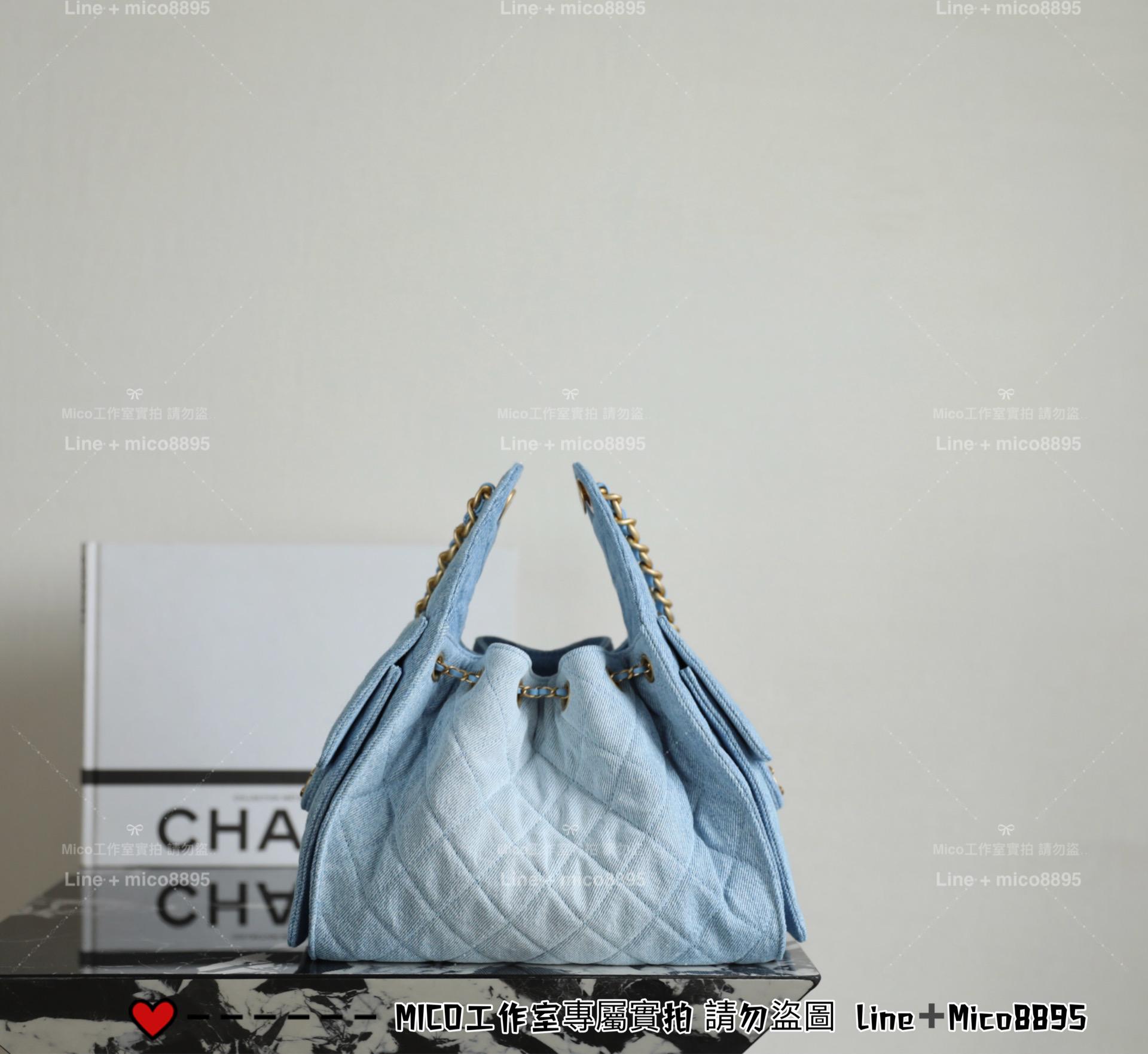 CHANEL | 小香 25S CHANEL 25c 小號/淺色牛仔丹寧水桶包/抽繩包 26cm
