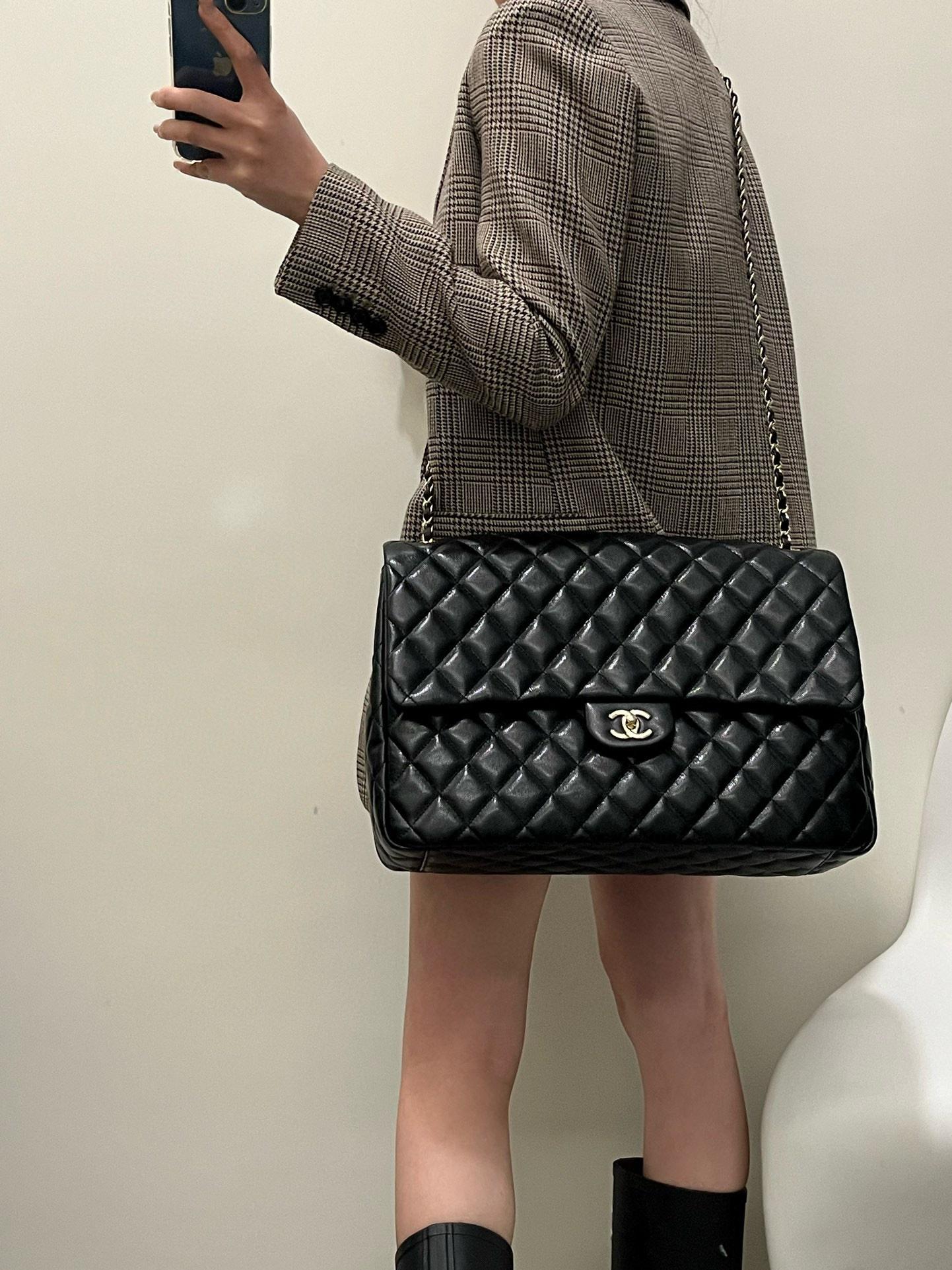 CHANEL | 小香 24c 黑色子醬牛皮超大cf機場包 40cm