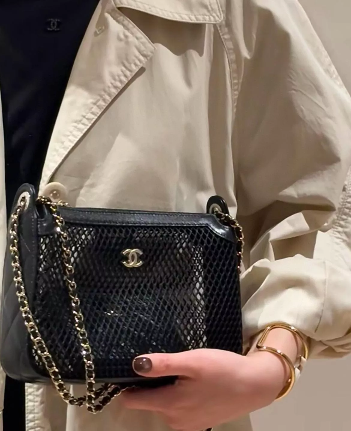 CHANEL | 小香 25S 漁網包 網兜小方包黑色 20cm
