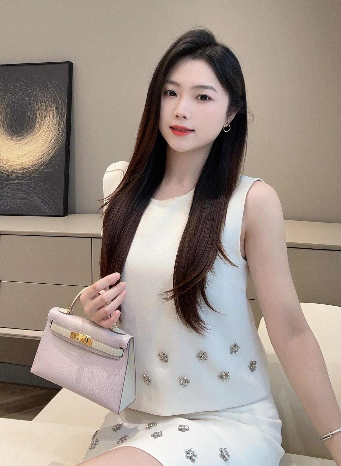 HERMES 夢幻粉拼奶昔白金釦 馬蹄刻 mini kelly二代 法國羊皮 19cm