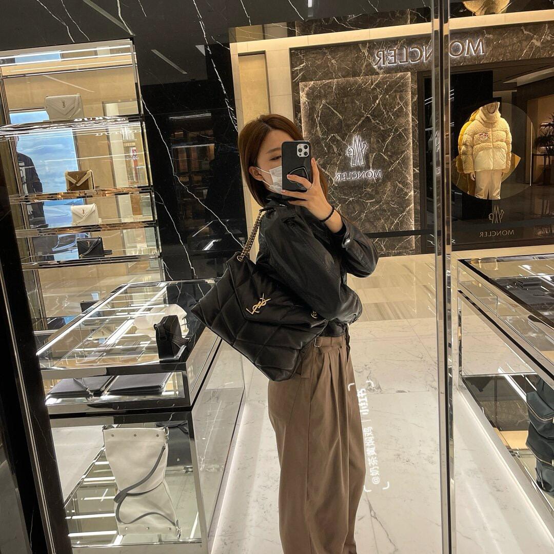 YSL 黑金/黑銀 小羊皮材質 Puffer 中號雲朵包/鏈條包 35cm 可斜挎與肩背
