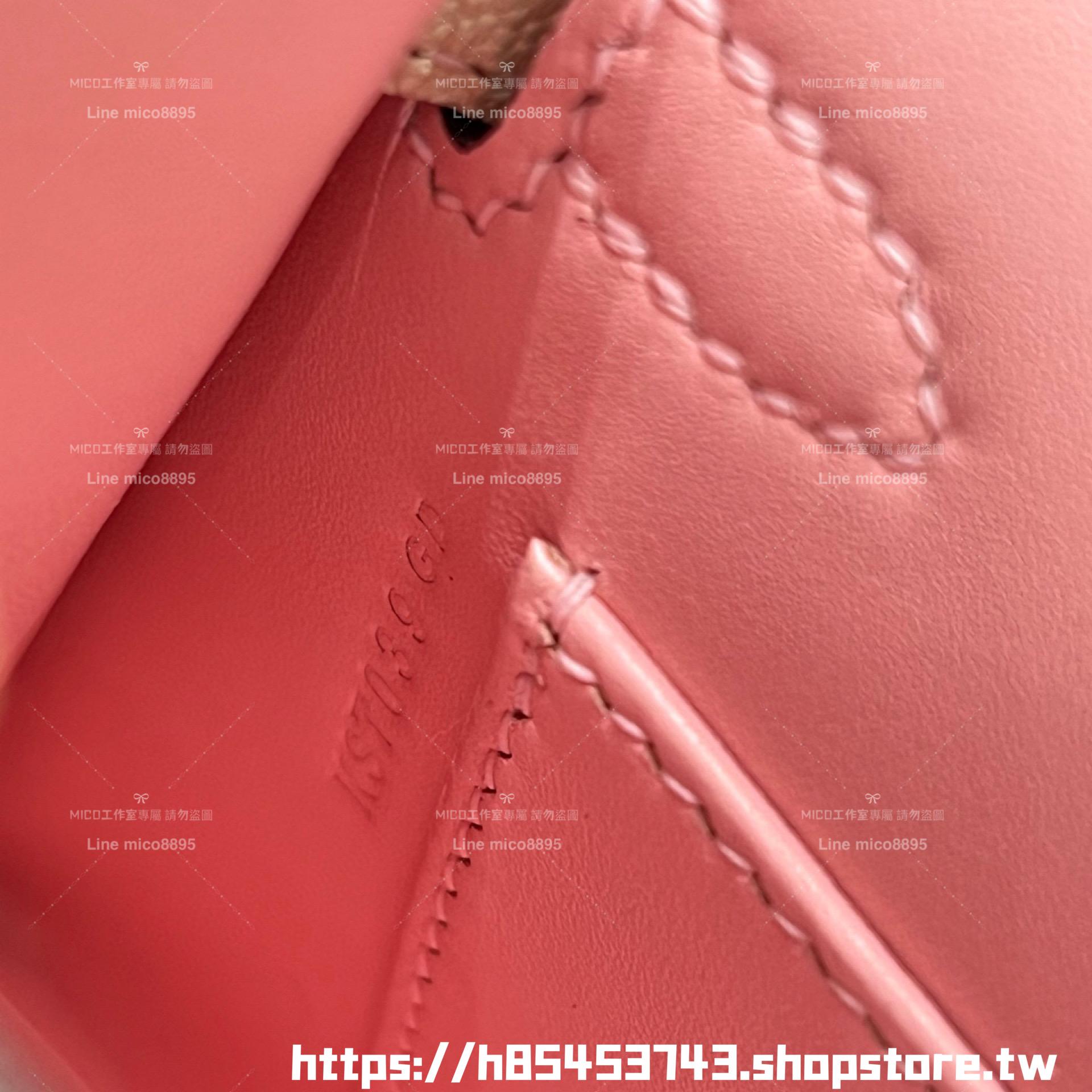 HERMES 櫻花粉拼奶油白銀釦 馬蹄刻 mini kelly二代 法國羊皮 19cm