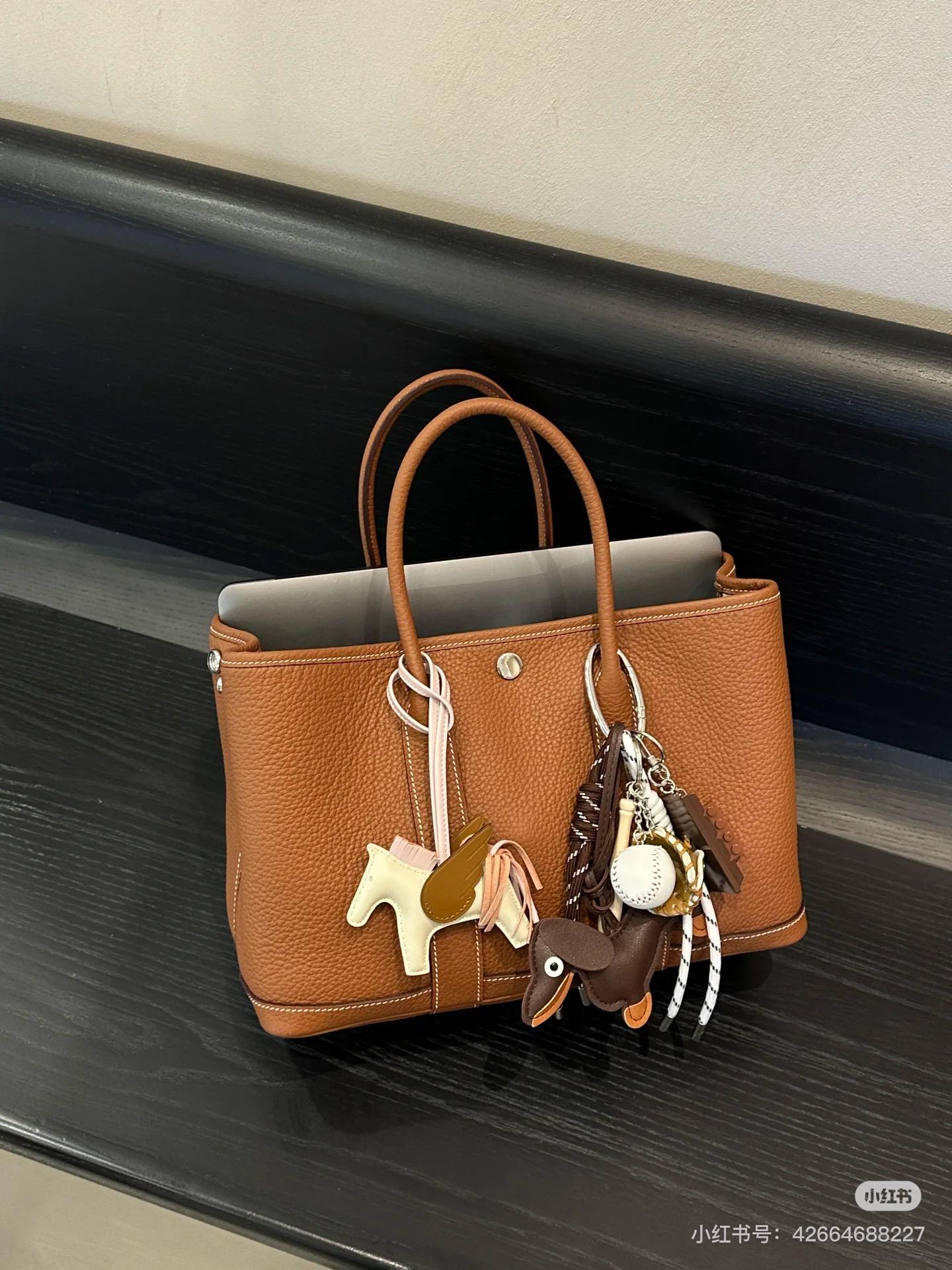 HERMES 金棕 Negonda皮 Garden party 花園包 GP 30cm 