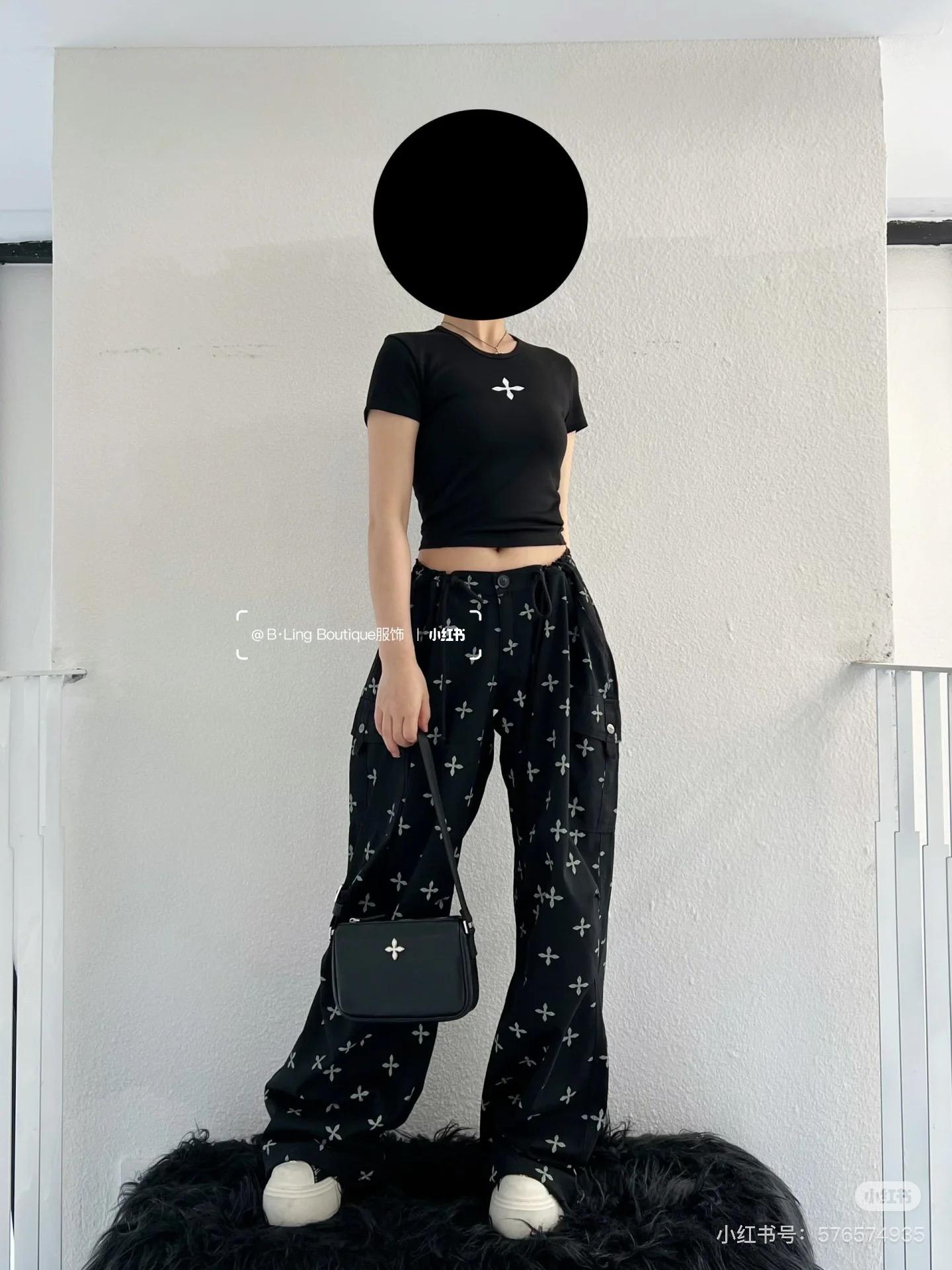 SMFK 潮流款 滿印十字花黑花園狩獵傘兵褲 工裝褲