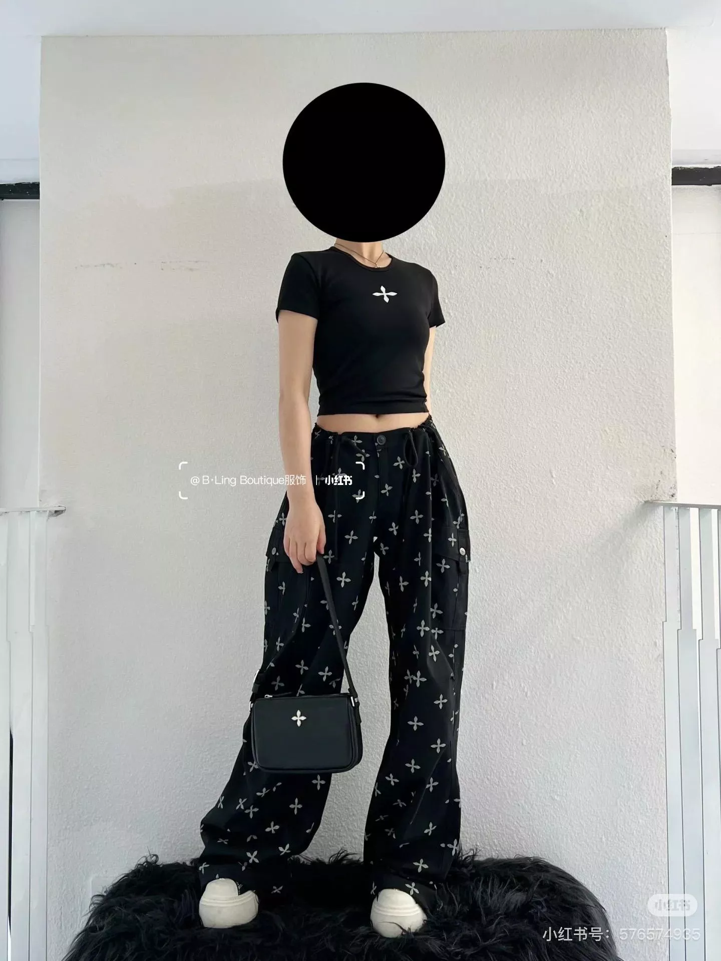 SMFK 潮流款 滿印十字花黑花園狩獵傘兵褲 工裝褲