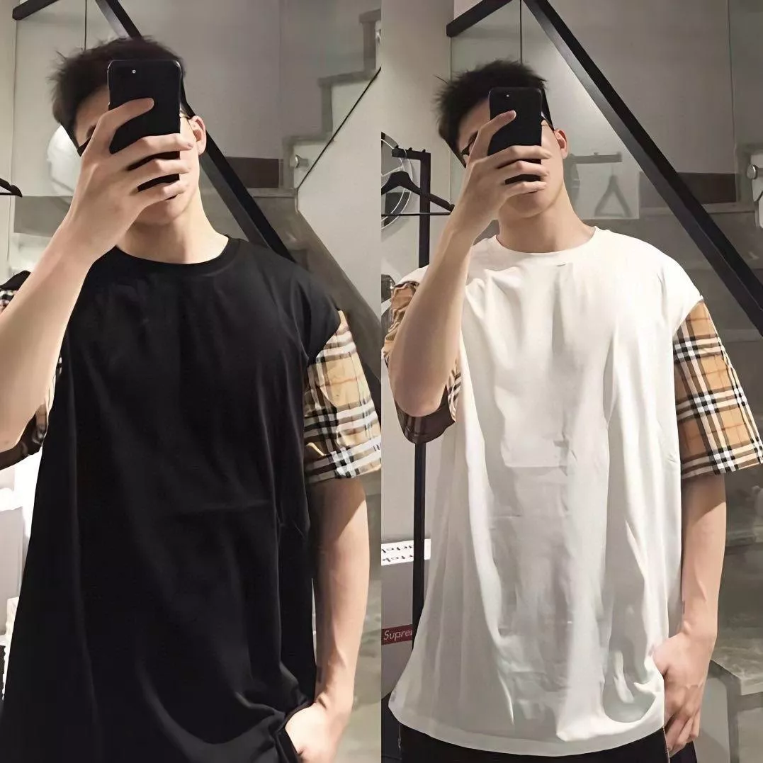 Burberry BBT 格子拼接袖圓領短袖T恤 男女同款 寬鬆版型偶爾