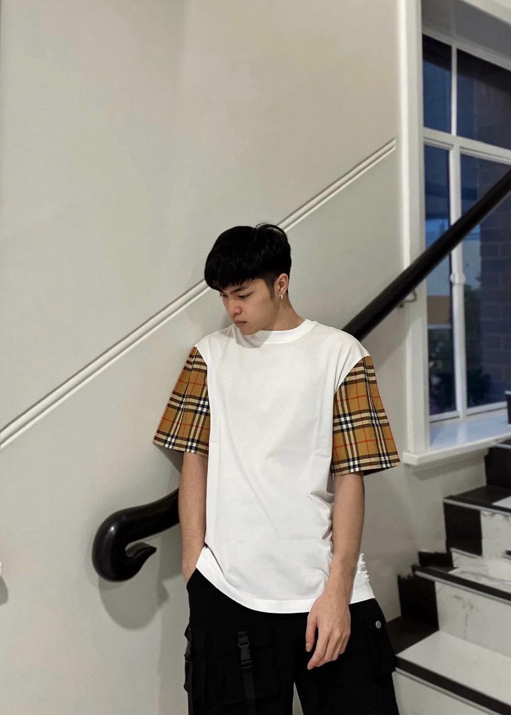 Burberry BBT 格子拼接袖圓領短袖T恤 男女同款 寬鬆版型偶爾