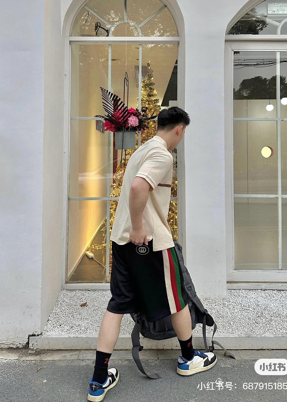 GUCCI 經典款 紅綠條紋休閒短褲 五分褲