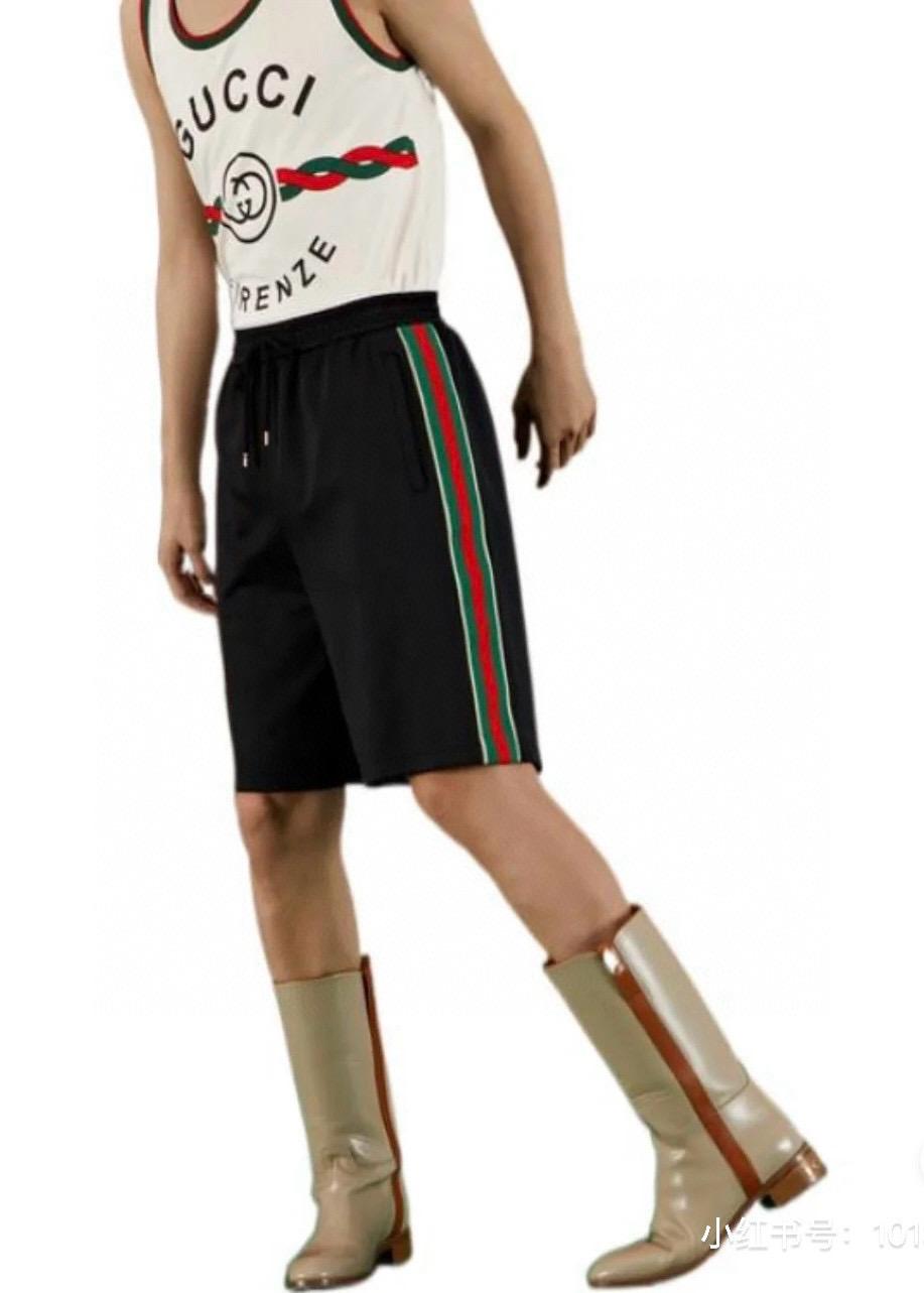 GUCCI 經典款 紅綠條紋休閒短褲 五分褲