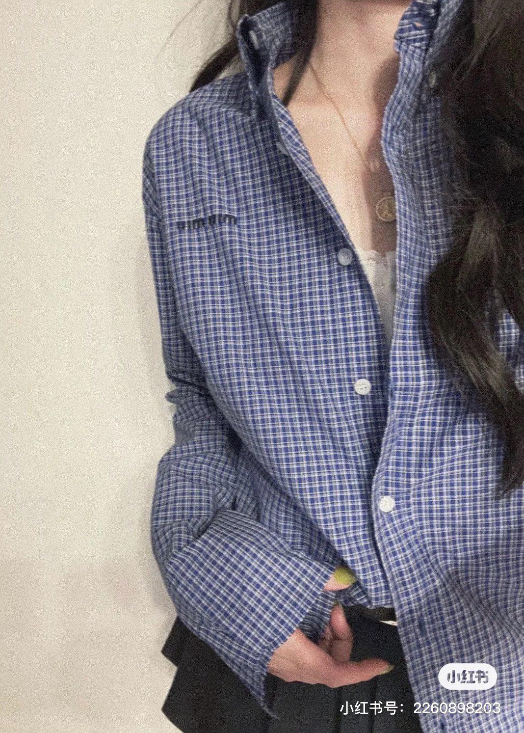 Miumiu 學院風 張元英同款復古格子長袖襯衫