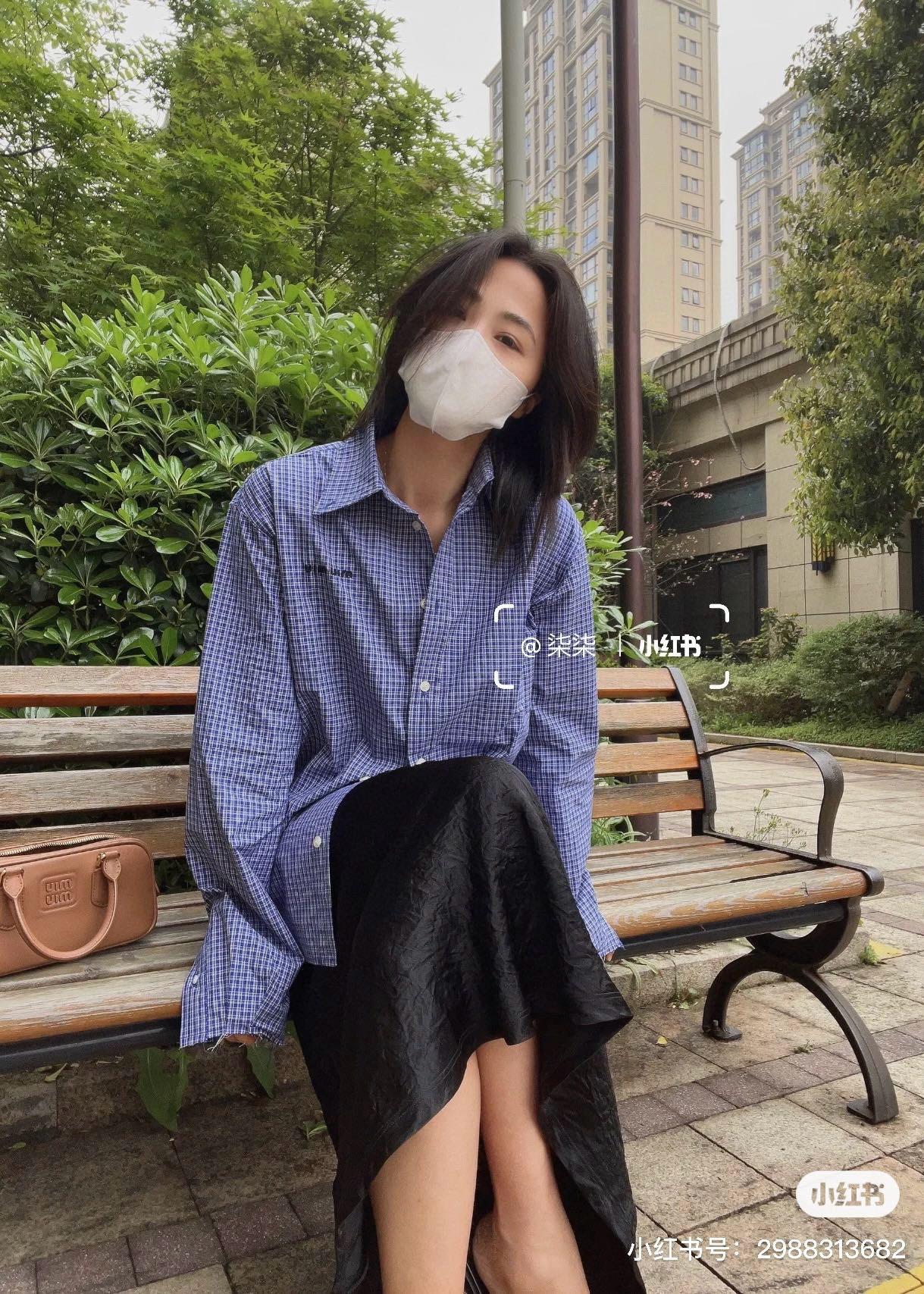 Miumiu 學院風 張元英同款復古格子長袖襯衫