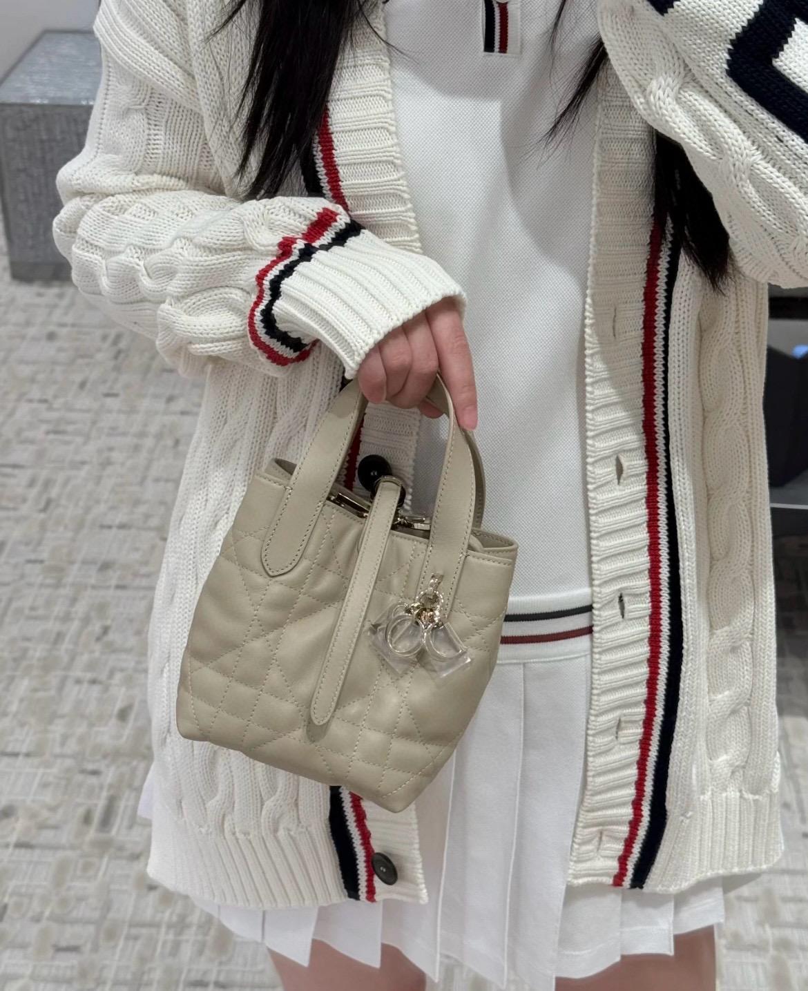 DIOR 米色 直式托特包 Toujours mini 水桶包 小牛皮材質 可手提與斜挎 15cm
