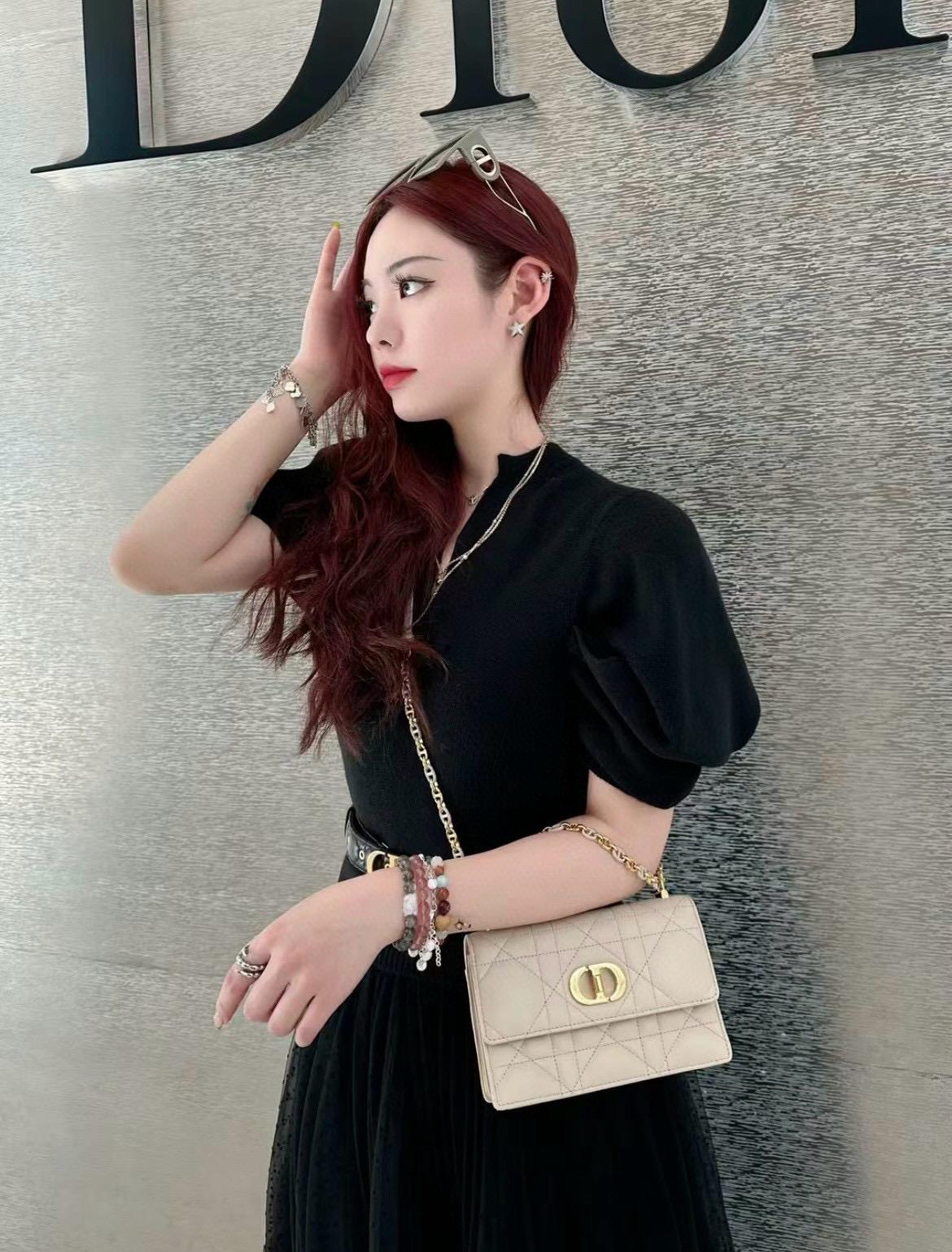 DIOR 小羊皮/真皮 米色 Miss Caro /肩背包 18cm