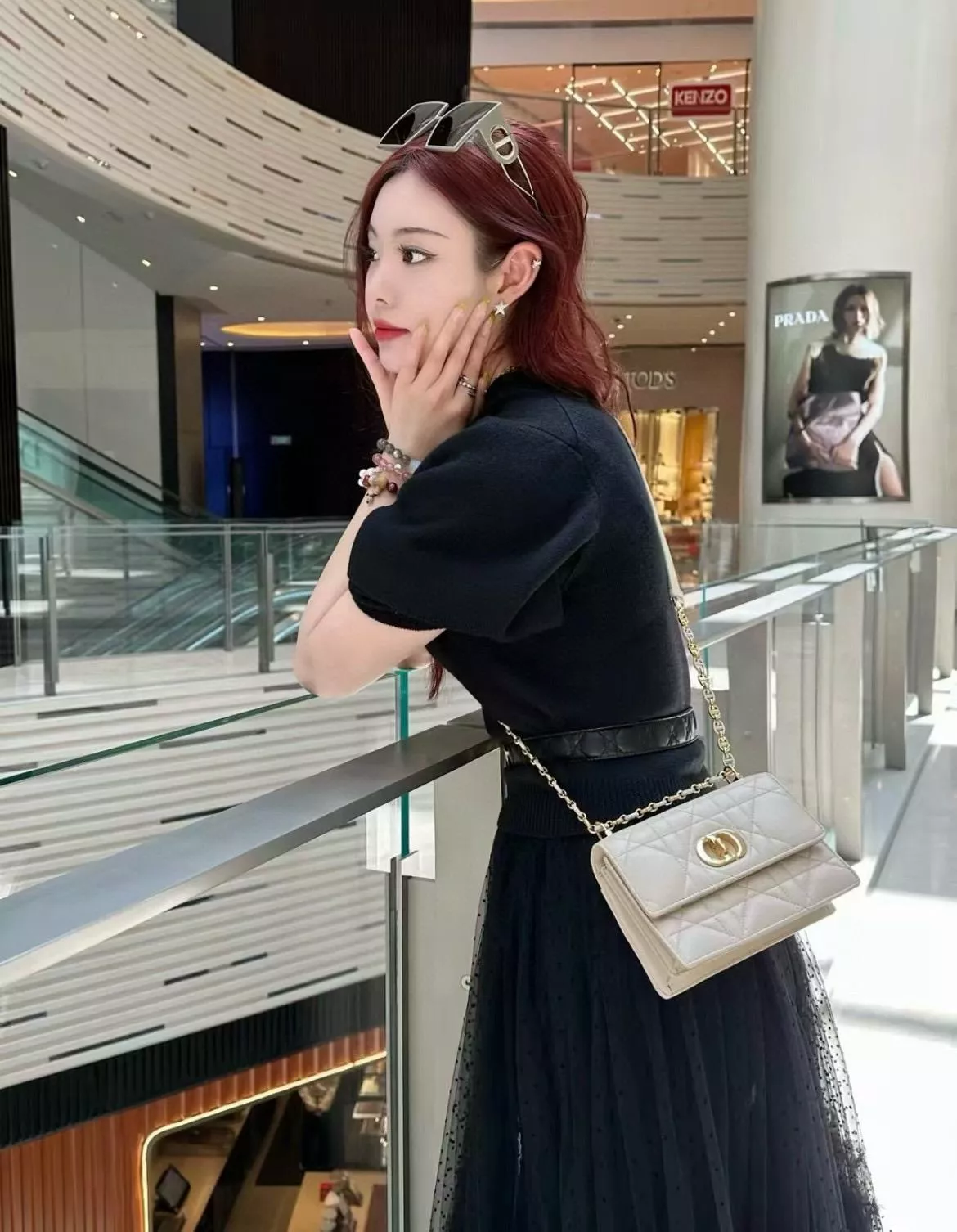 DIOR 小羊皮/真皮 米色 Miss Caro /肩背包 18cm