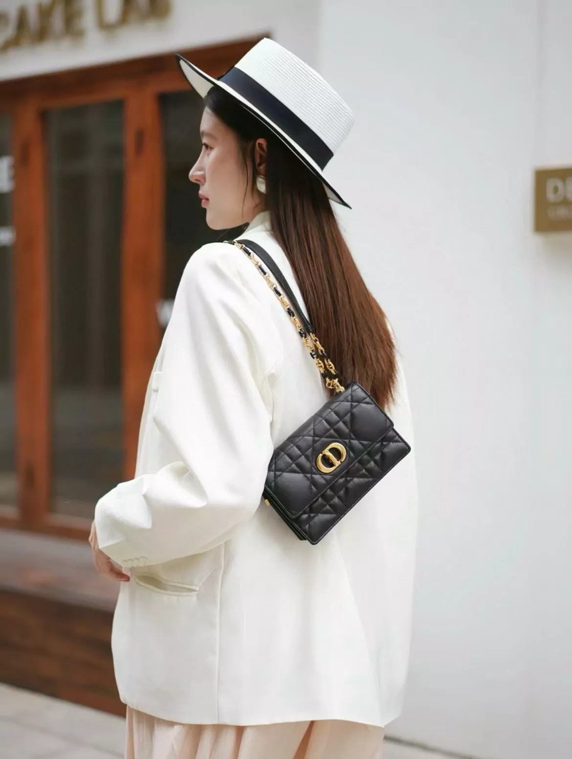 DIOR 小羊皮/真皮 黑色 Miss Caro /肩背包 18cm
