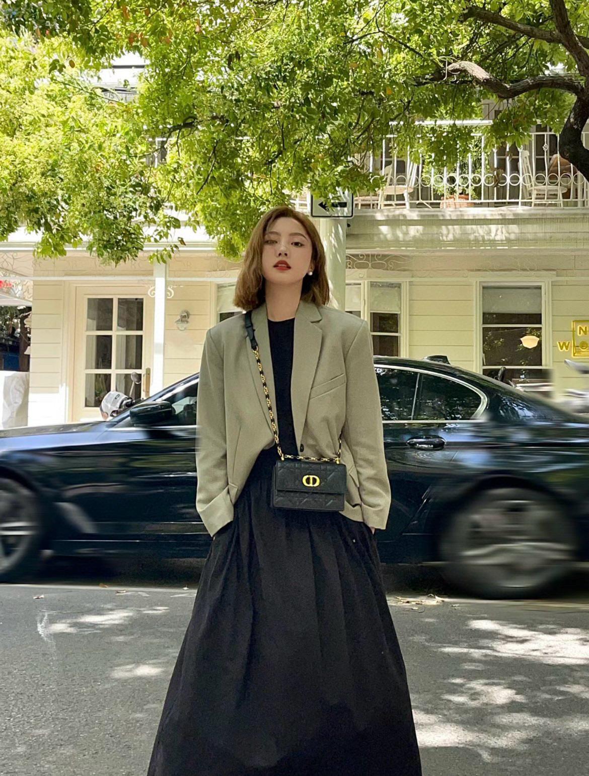 DIOR 小羊皮/真皮 黑色 Miss Caro /肩背包 18cm