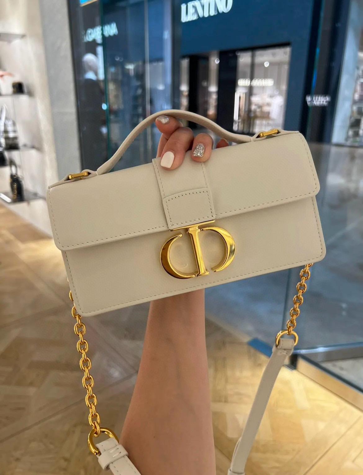DIOR 奶白色/黑色 光滑牛皮革 Miss Montaigne 鏈條包/肩背包 20cm