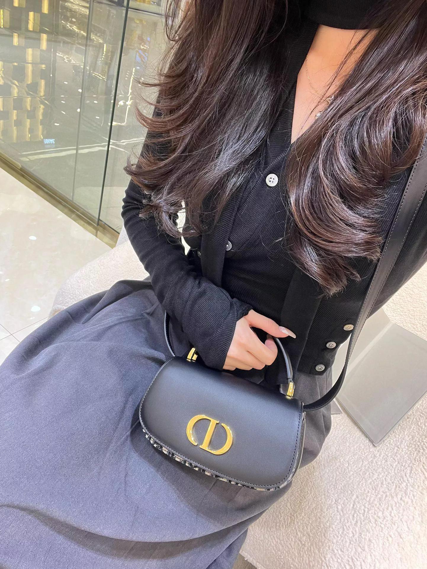 DIOR 老花配皮 30 Montaigne Avenue Top Handle 小型包 19cm