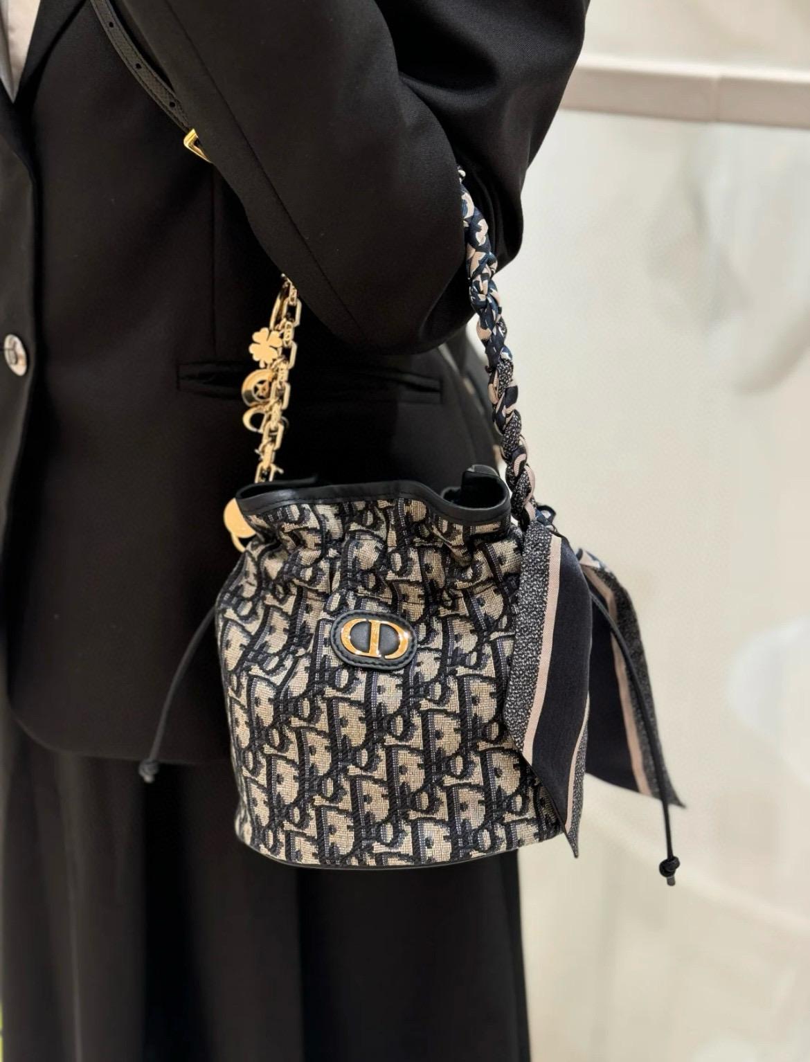 DIOR 30 Montaigne 附抽繩迷你水桶包 福袋包 16*18cm