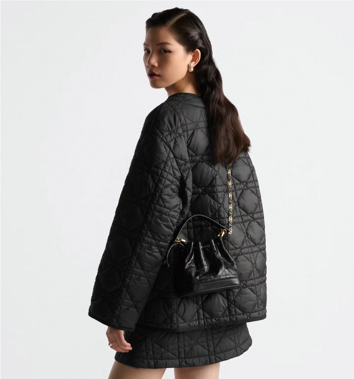 DIOR 白色/黑色 Jolie 小羊皮材質 手提抽繩迷你水桶包 福袋包 17cm