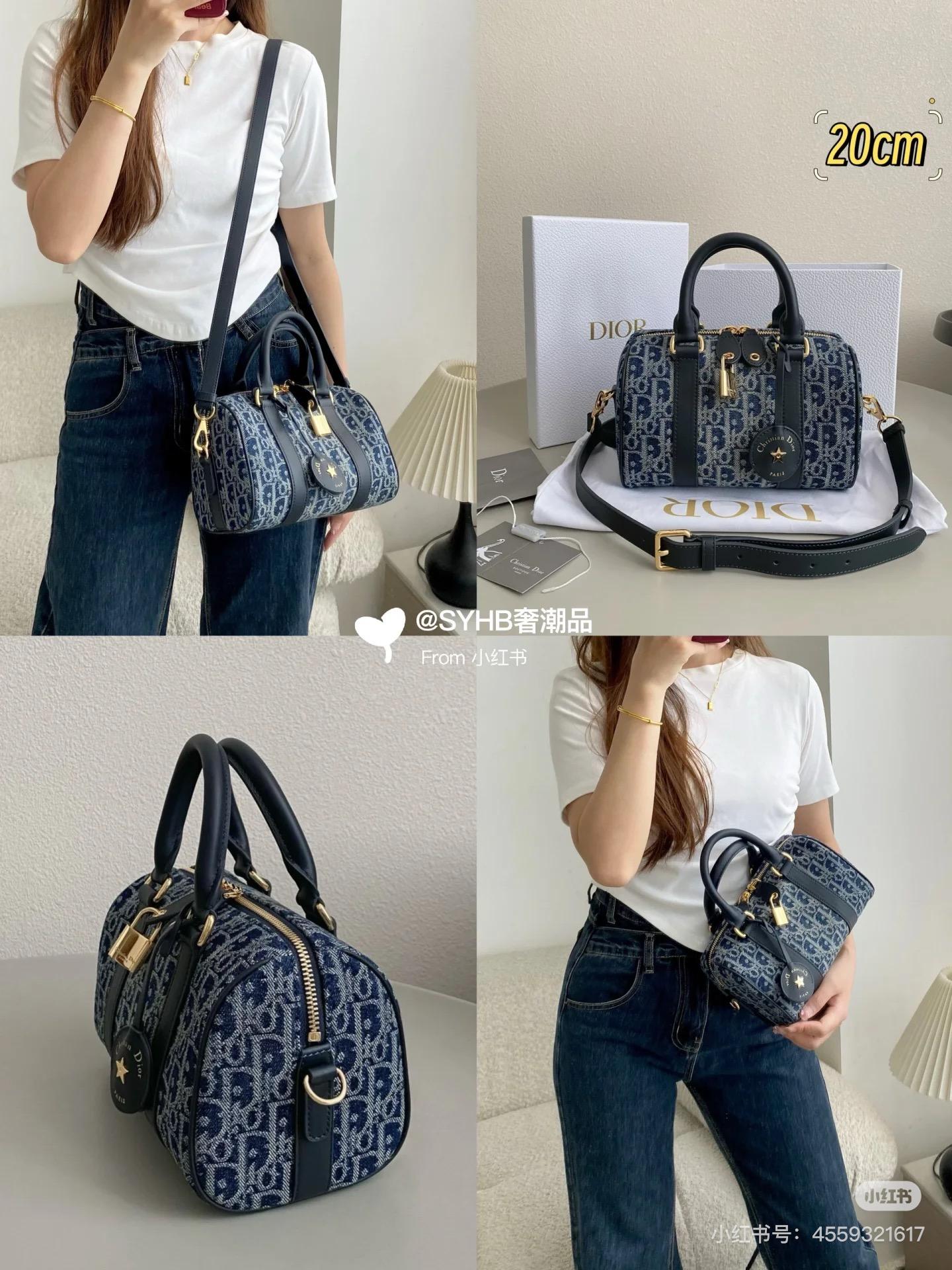 DIOR 牛仔老花漸變波士頓包 Groove20 枕頭包 20cm