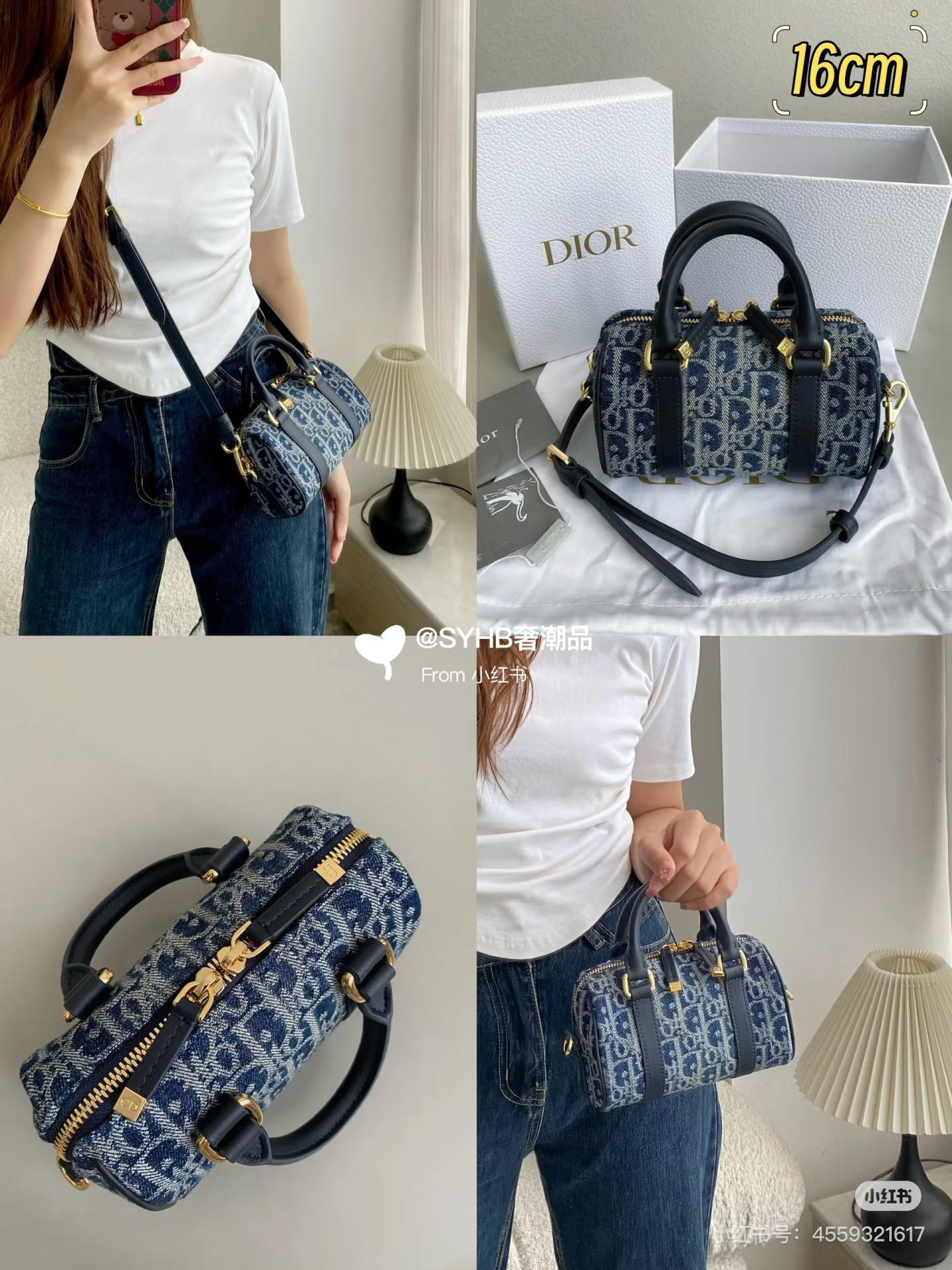 DIOR 牛仔老花波士頓包 Groove  枕頭包 16cm