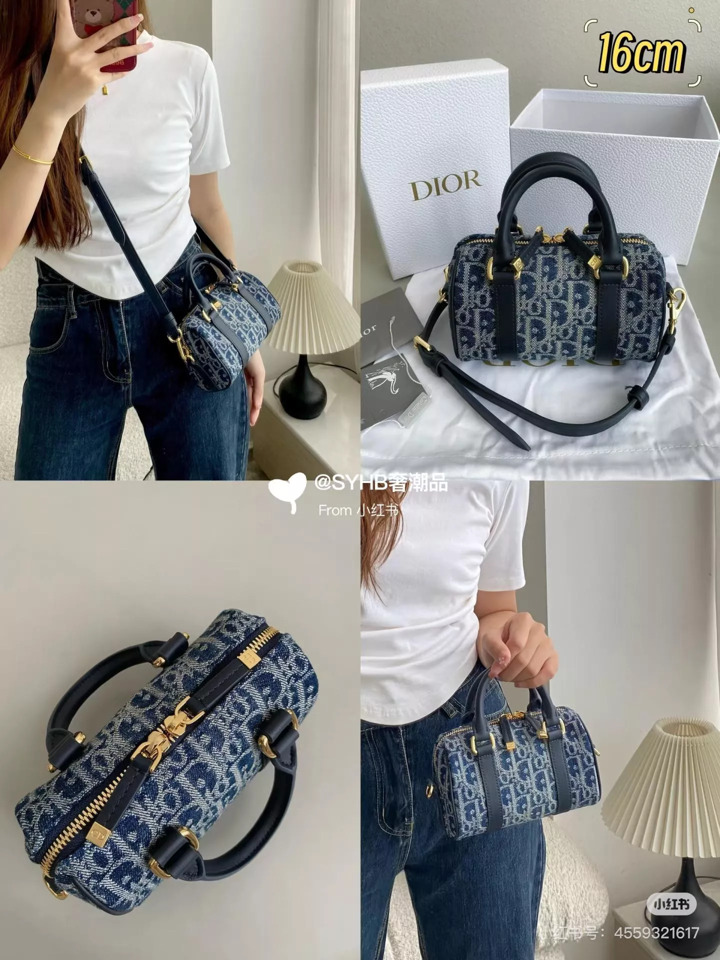 DIOR 牛仔老花波士頓包 Groove  枕頭包 16cm