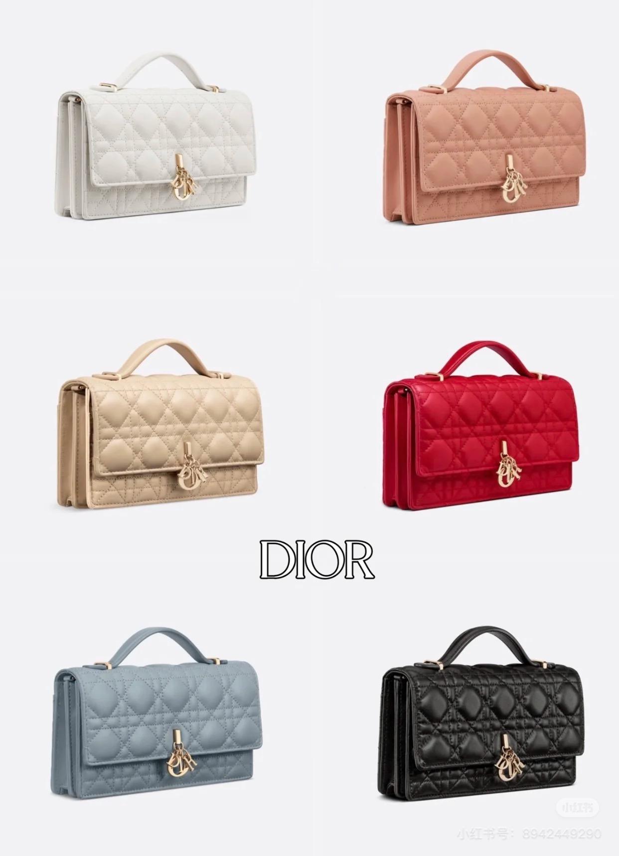 DIOR 真皮 小牛皮 Miss Dior 鏈條包 21cm 酒紅/淡粉/寶寶藍/玫瑰粉/沙褐色/奶白色/黑色