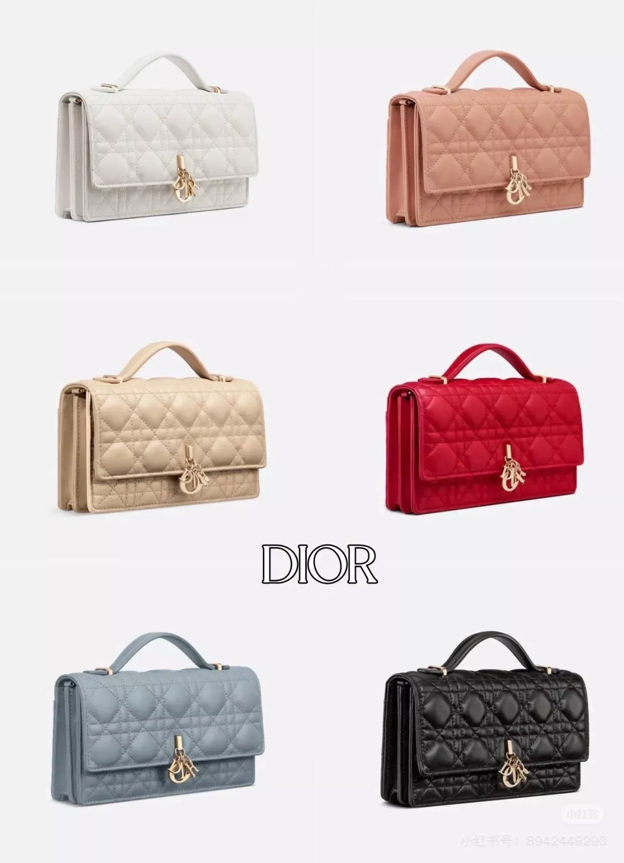 DIOR 真皮 小牛皮 Miss Dior 鏈條包 21cm 酒紅/淡粉/寶寶藍/玫瑰粉/沙褐色/奶白色/黑色