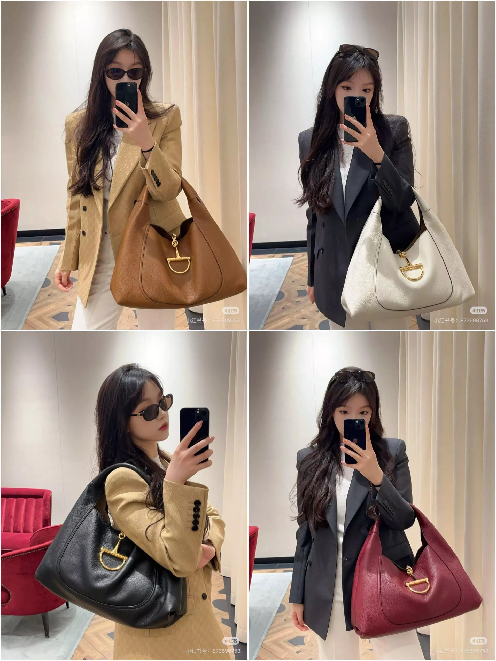 Gucci 牛皮四色 Softbit系列 馬銜扣造型肩背包 大容量鬆弛感 46cm