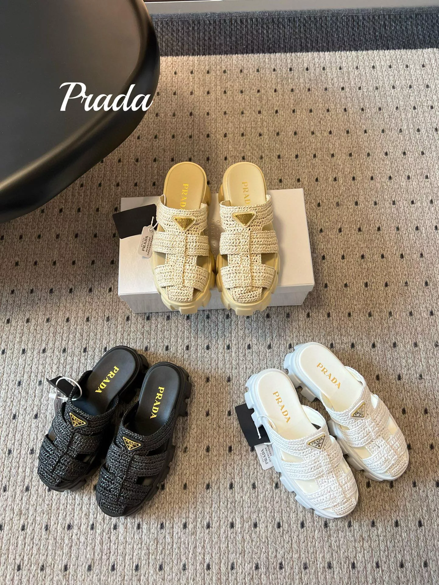 PRADA 鋸齒底 厚底羅馬編織半拖 拖鞋 35-40