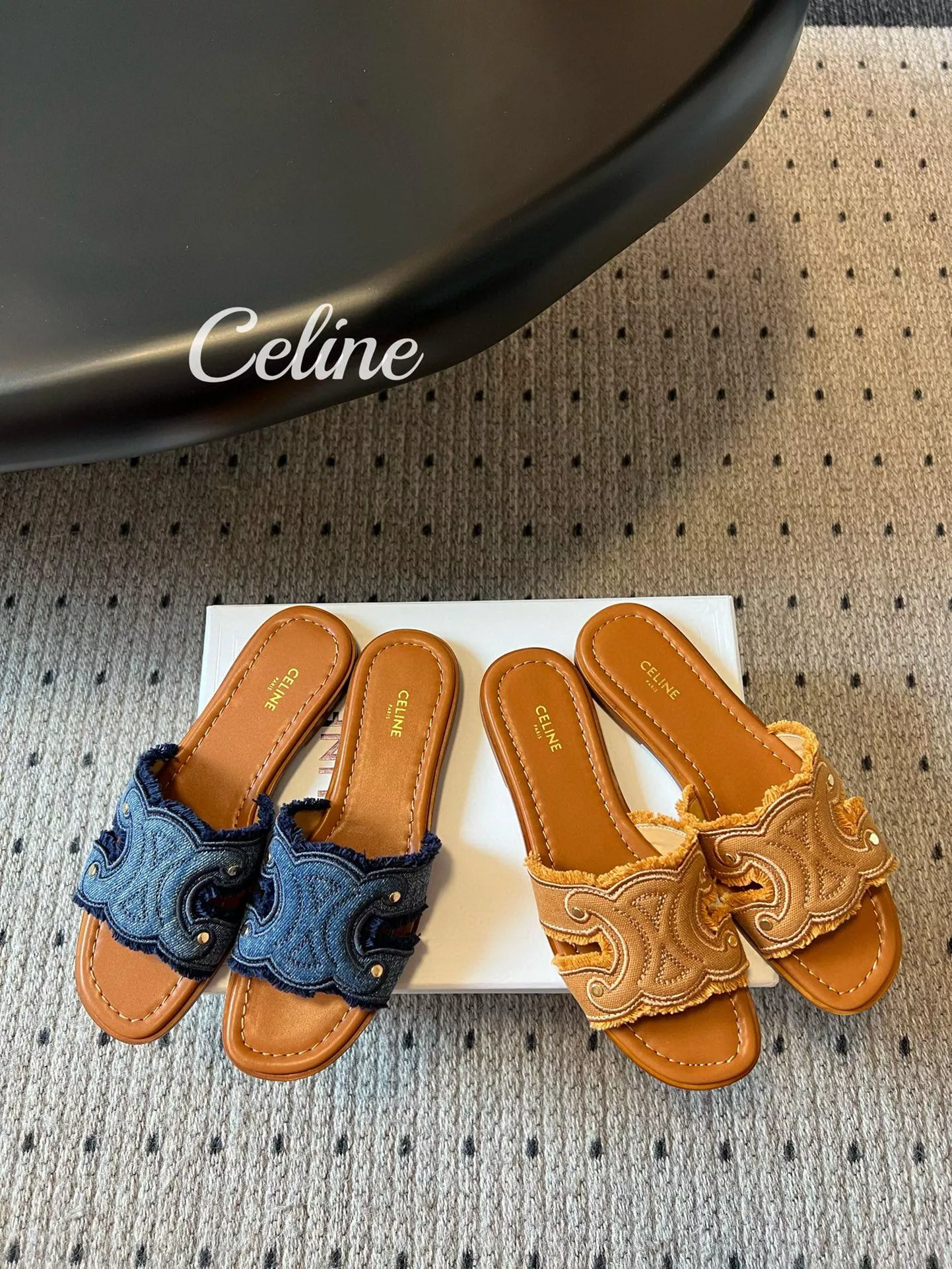 Celine 牛仔帆布凱旋門平底拖鞋 35-40