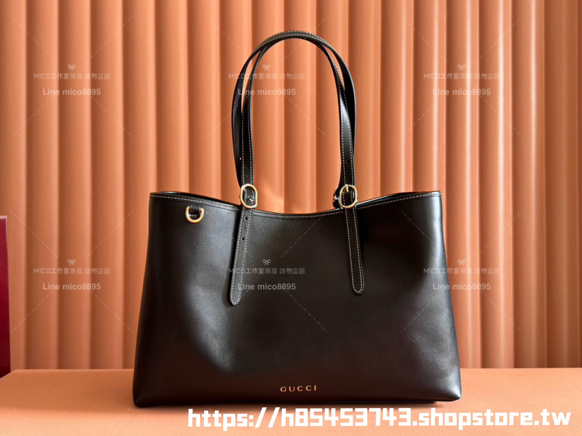 GUCCI Emblem系列 全皮款/黑色 GG EMBLEM LARGE TOTE BAG