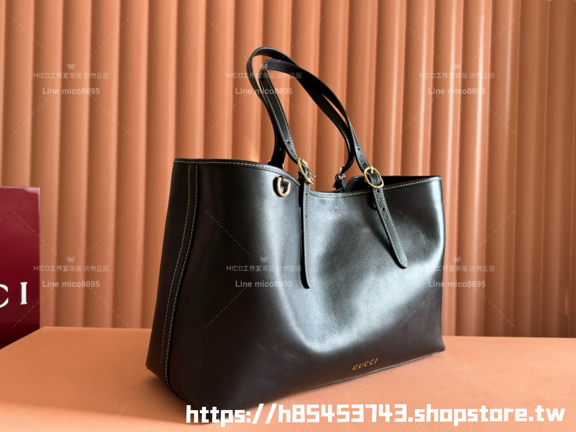 GUCCI Emblem系列 全皮款/黑色 GG EMBLEM LARGE TOTE BAG