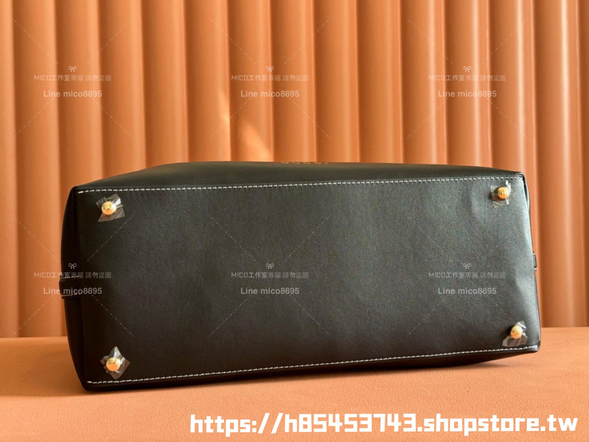 GUCCI Emblem系列 全皮款/黑色 GG EMBLEM LARGE TOTE BAG