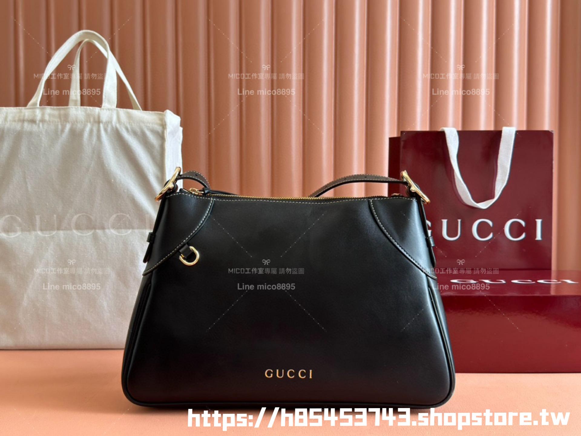GUCCI Emblem系列 全皮款/黑色 HoBo腋下包 37cm