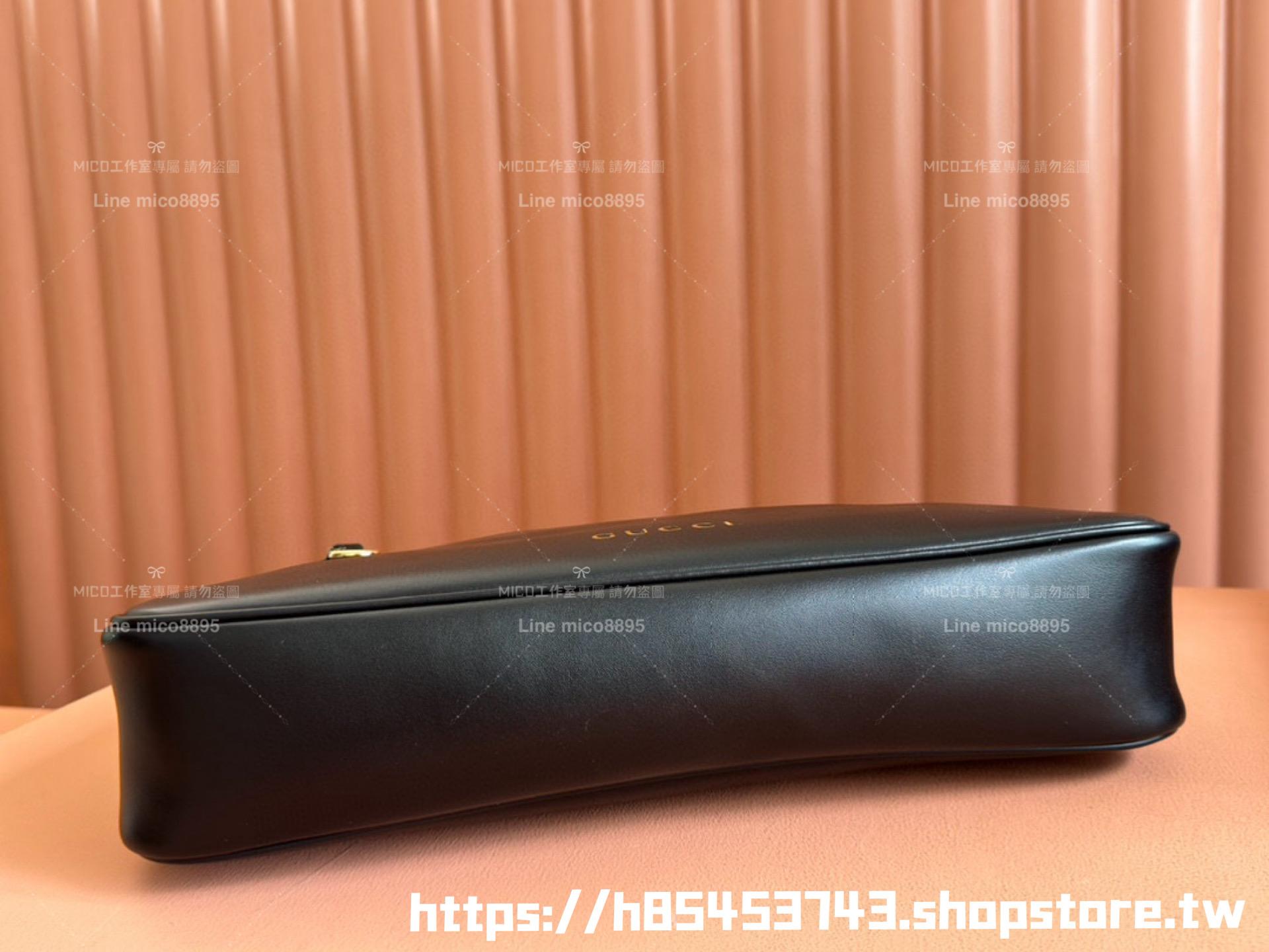 GUCCI Emblem系列 全皮款/黑色 HoBo腋下包 37cm