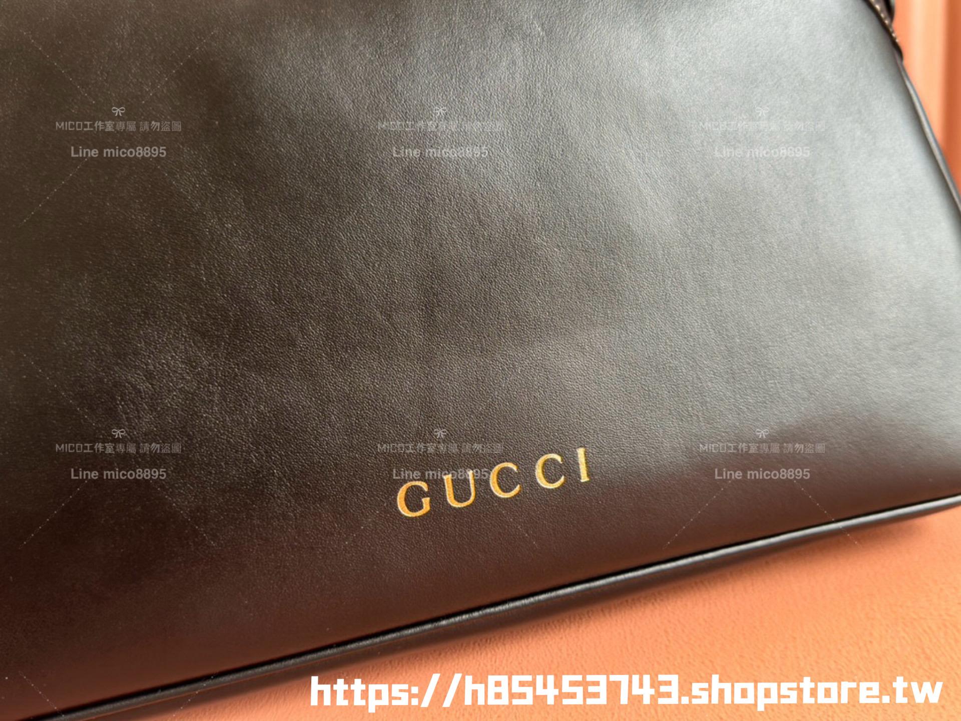 GUCCI Emblem系列 全皮款/黑色 HoBo腋下包 37cm