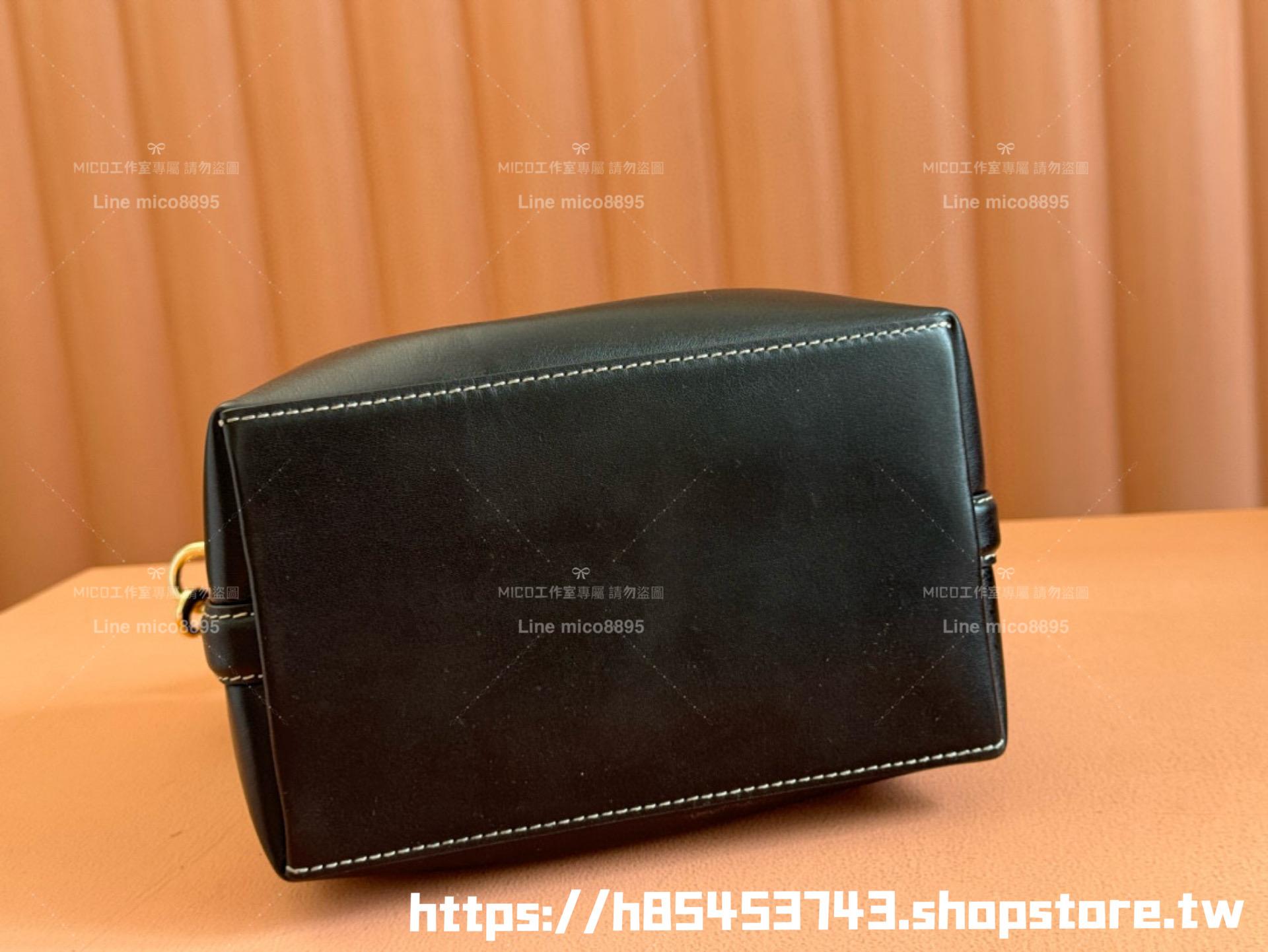 GUCCI Emblem系列迷你水桶包 手提包 黑色全皮款 18cm